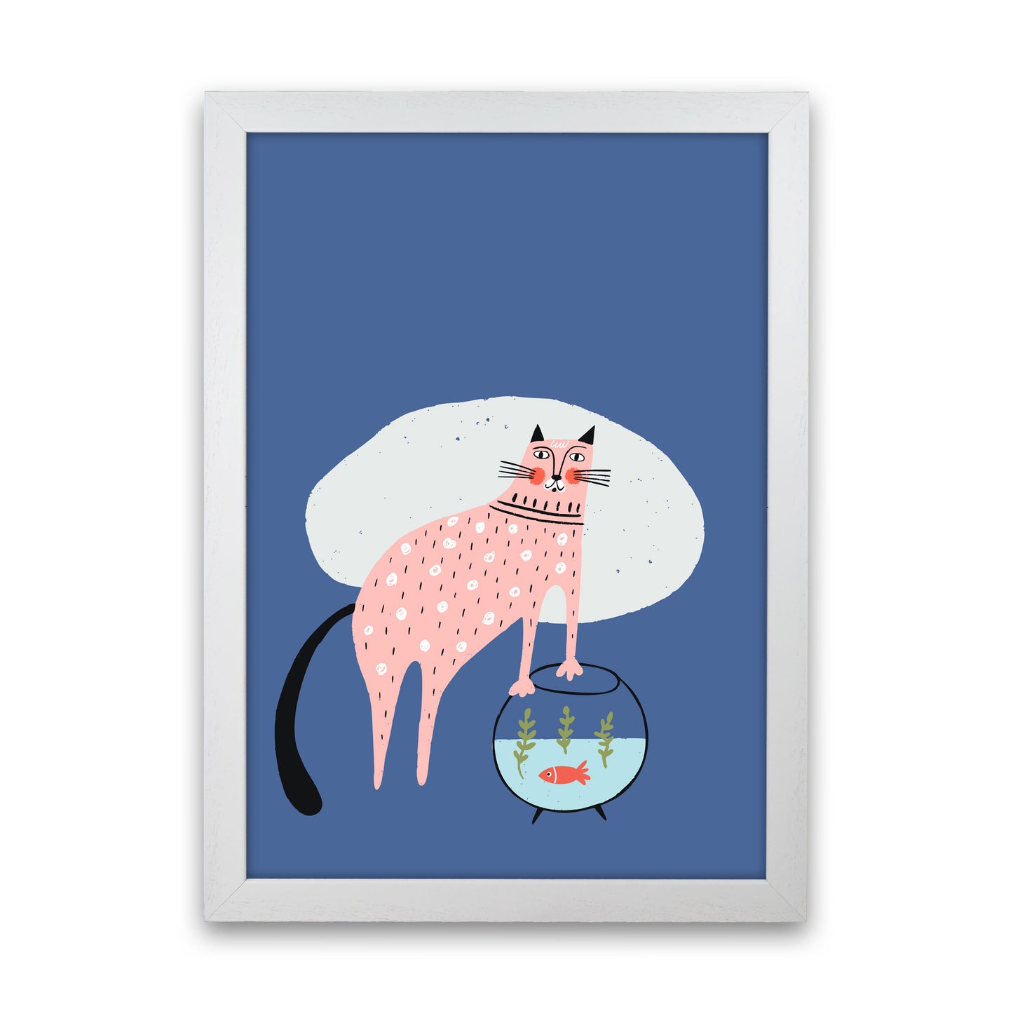 Cat and Fish Art Print by Pixy Paper White Grain