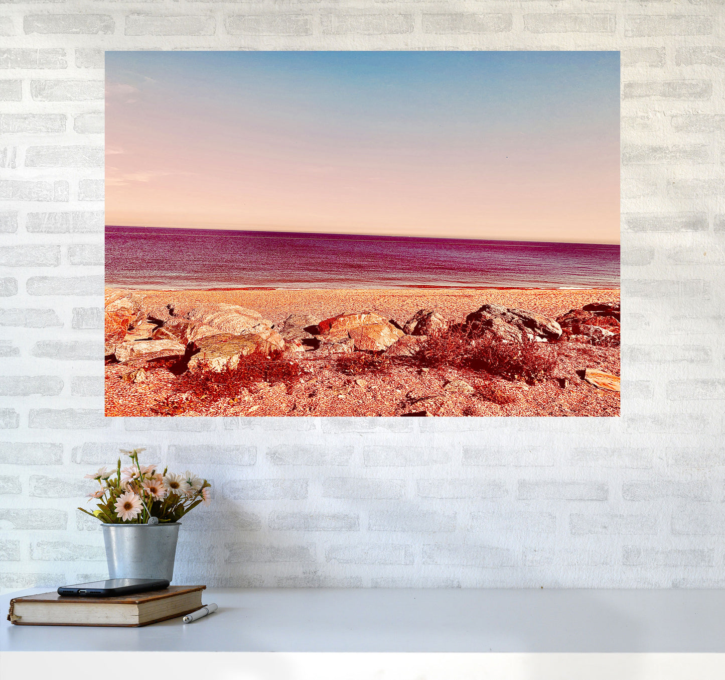 Pink beach Art Print by Proper Job Studio A1 Black Frame