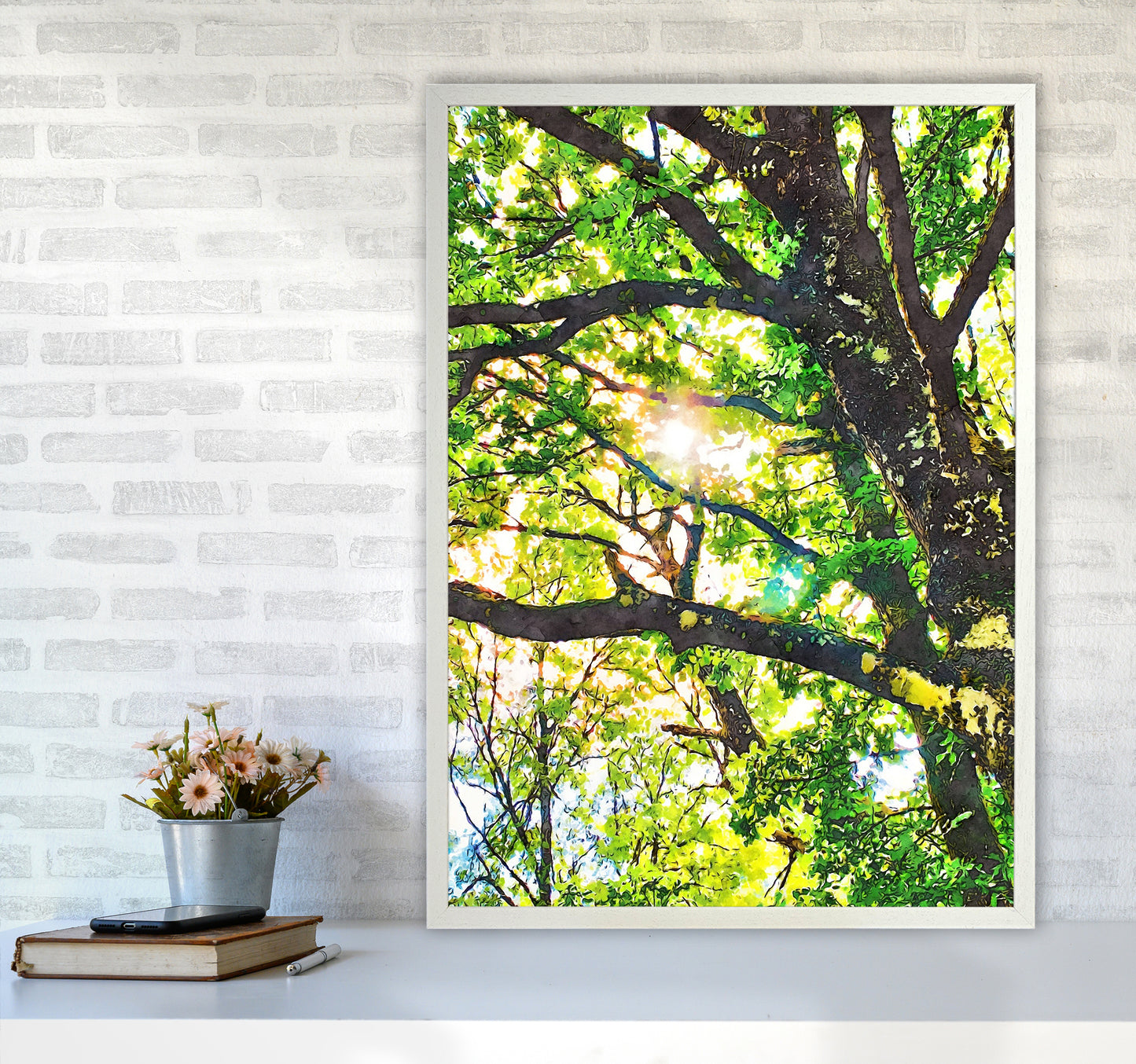 Sun through green leaves A1 Oak Frame
