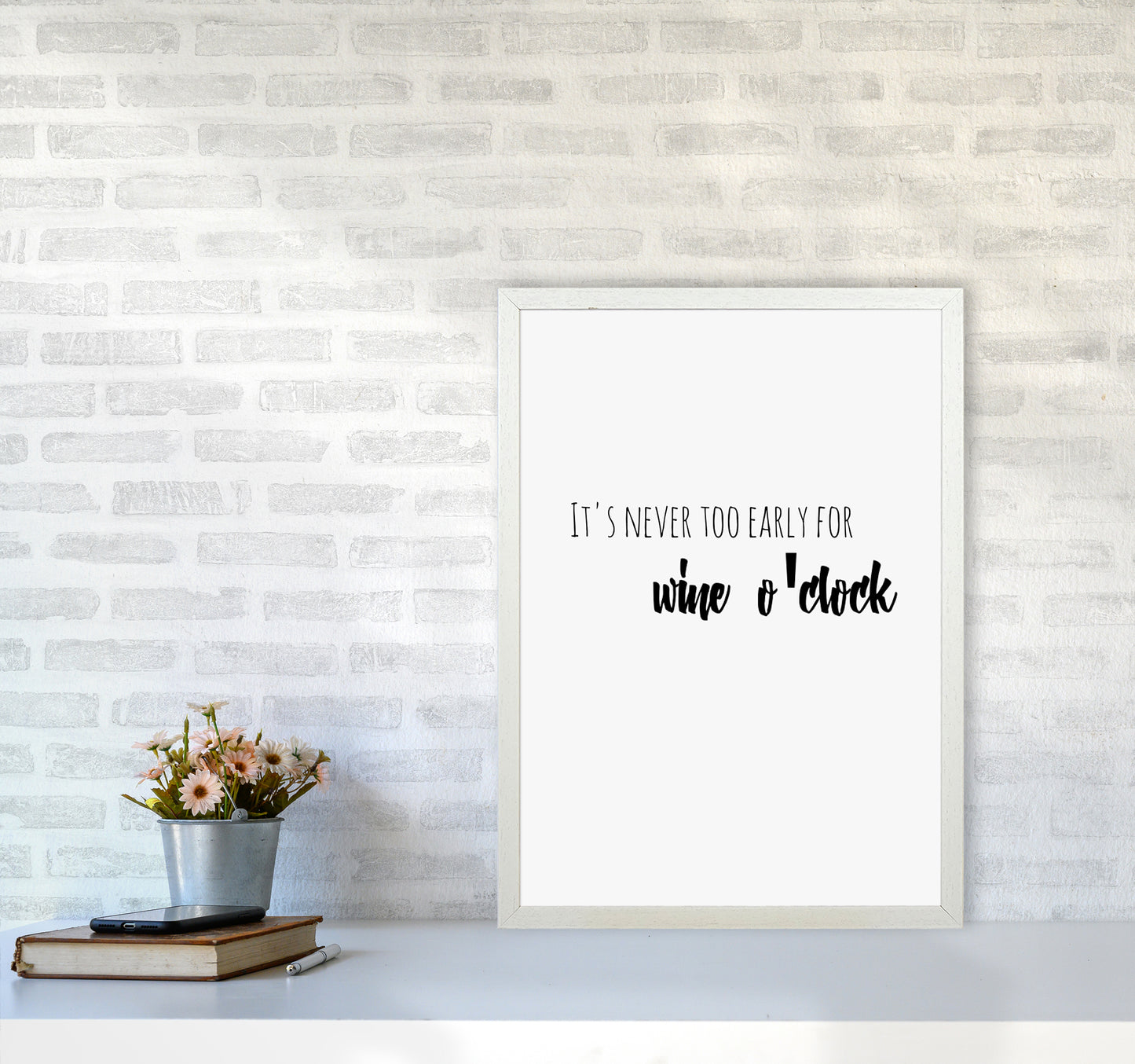 Wine o'clock Quote Art Print by Proper Job Studio A2 Oak Frame