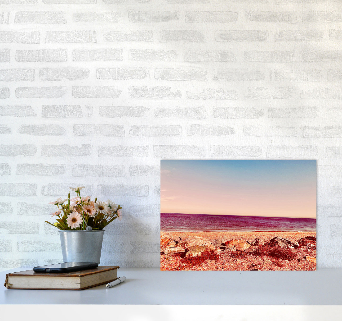 Pink beach Art Print by Proper Job Studio A3 Black Frame