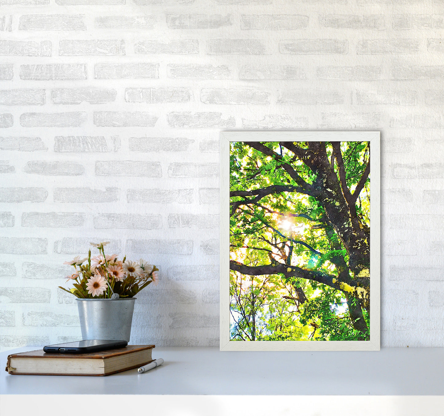 Sun through green leaves A3 Oak Frame