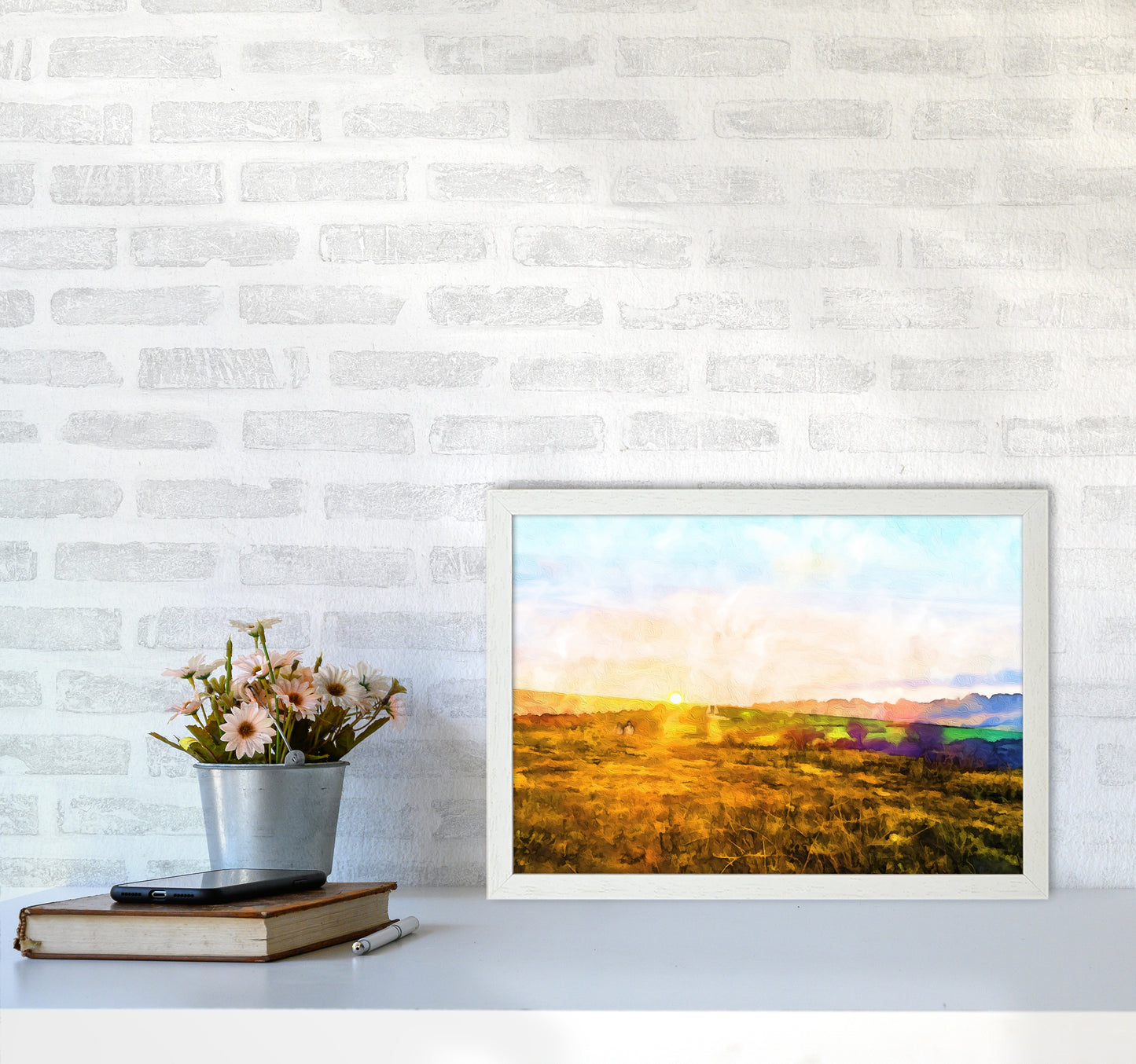 Dartmoor Sunset Art Print by Proper Job Studio A3 Oak Frame