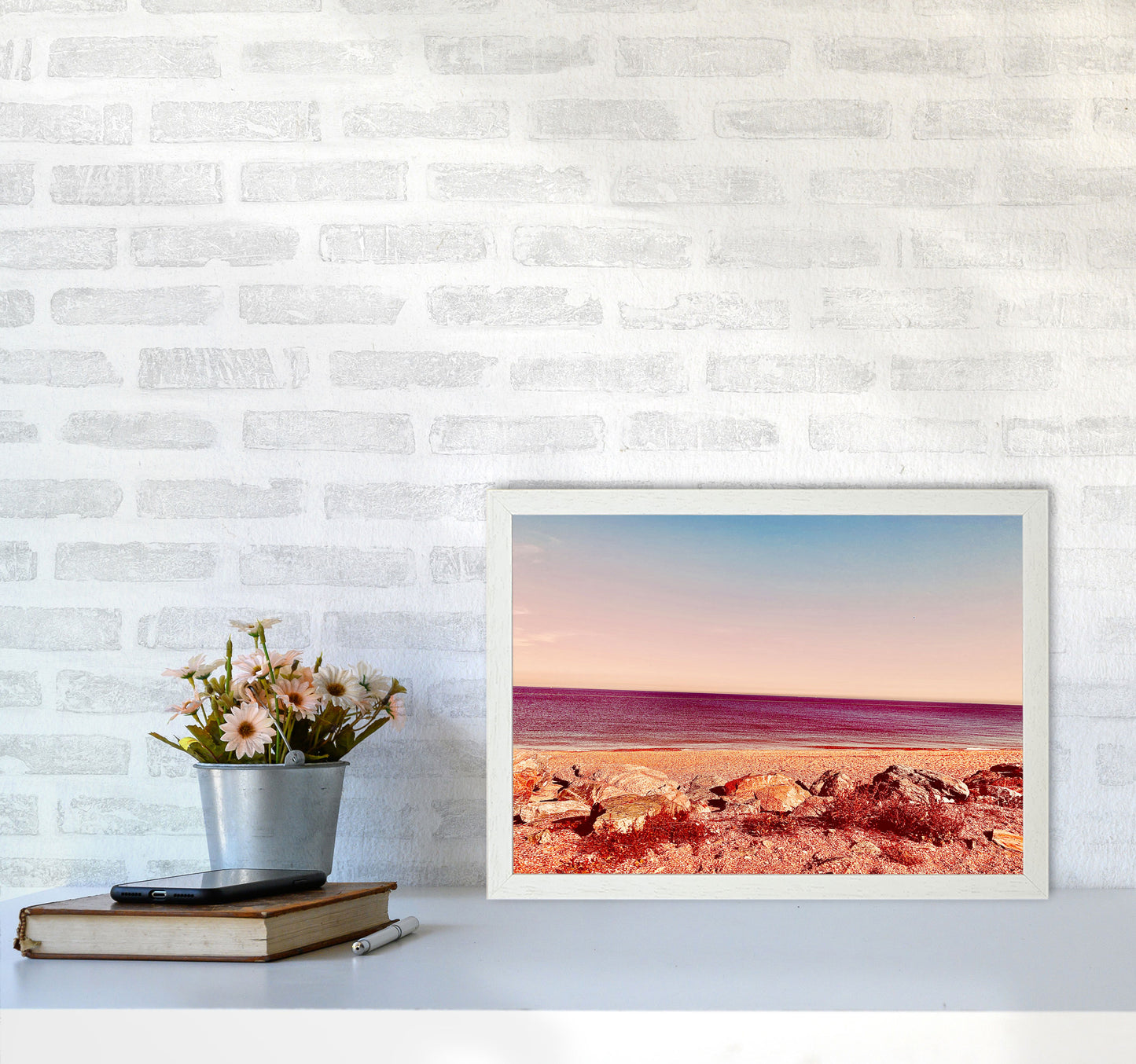 Pink beach Art Print by Proper Job Studio A3 Oak Frame