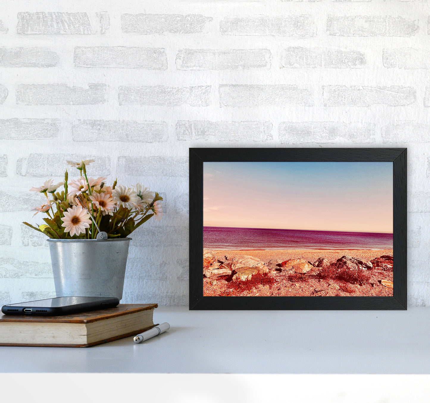 Pink beach Art Print by Proper Job Studio A4 White Frame