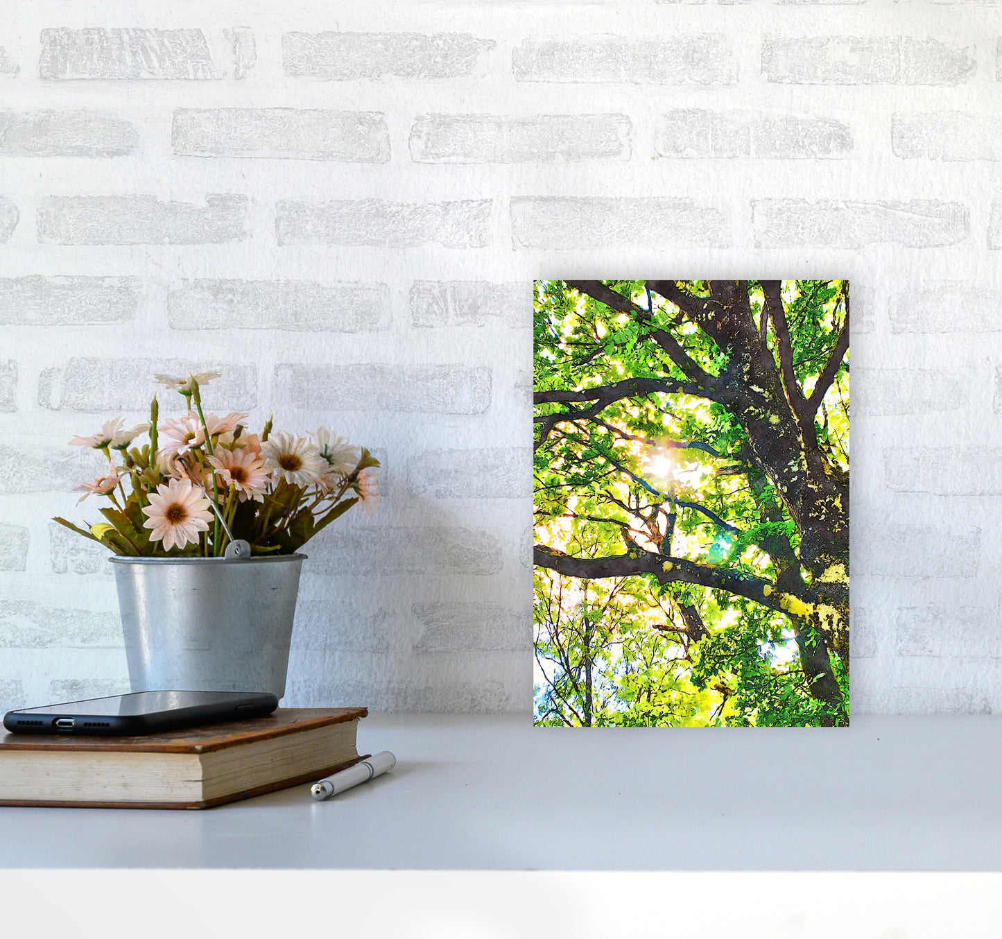 Sun through green leaves A4 Black Frame