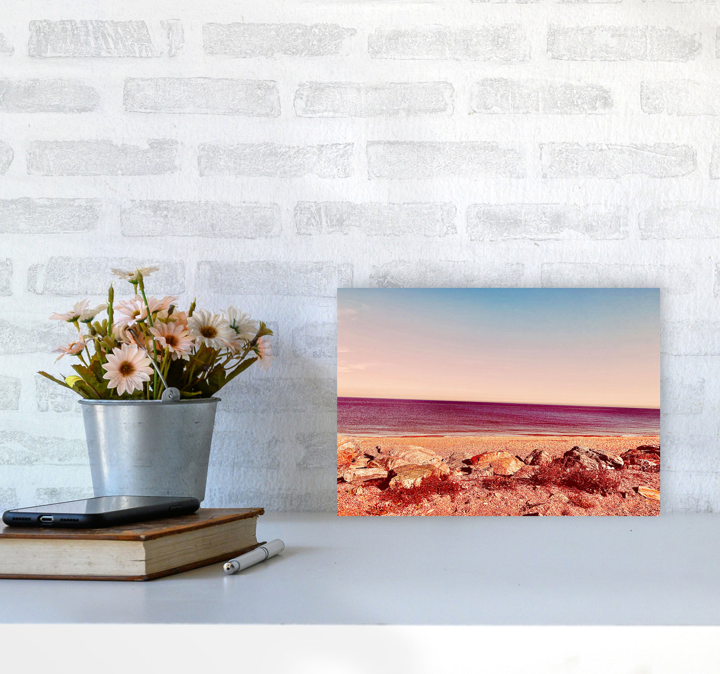 Pink beach Art Print by Proper Job Studio A4 Black Frame