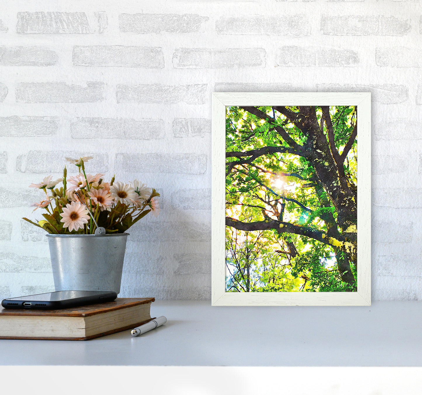 Sun through green leaves A4 Oak Frame
