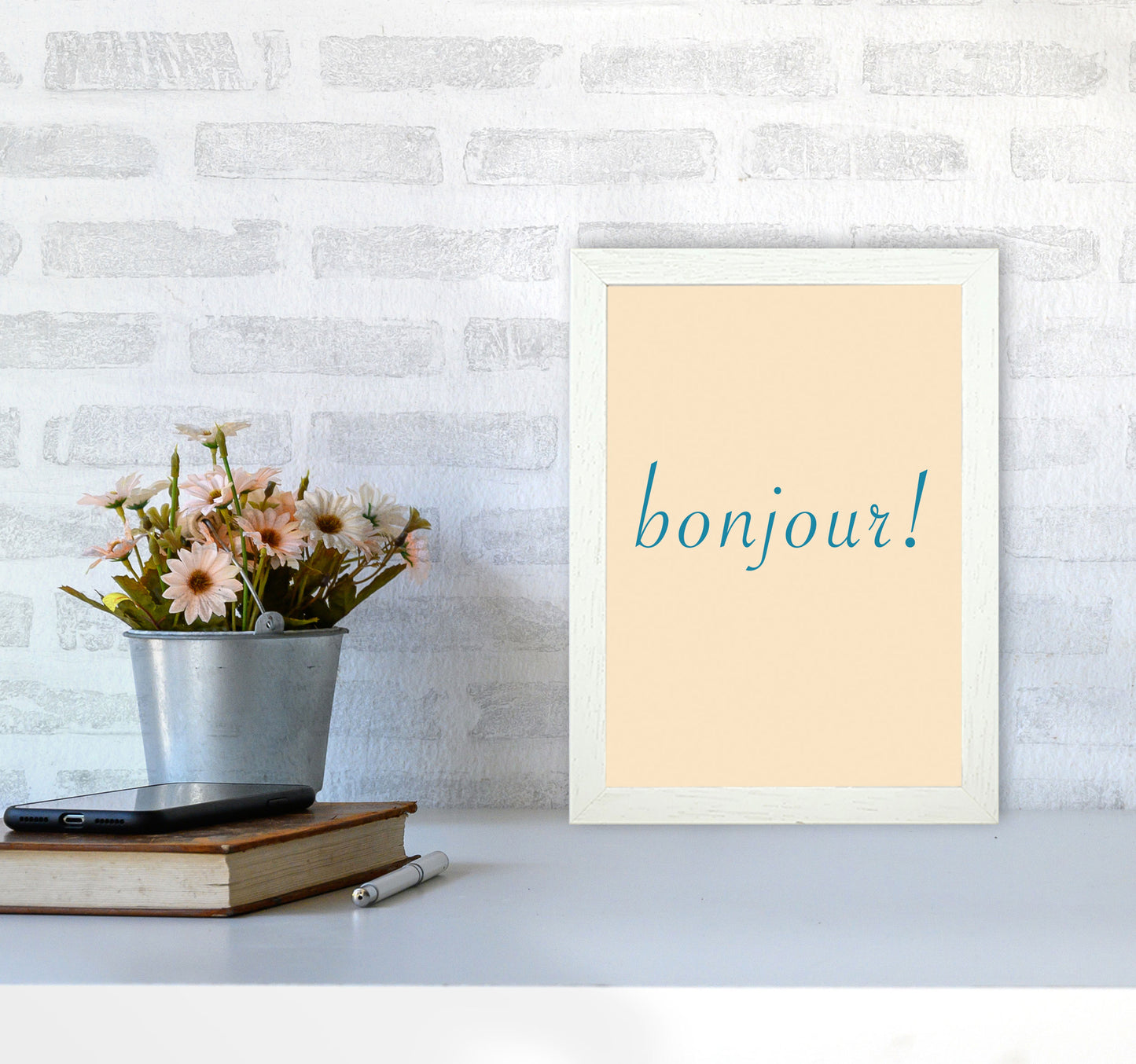 Bonjour Art Print by Proper Job Studio A4 Oak Frame