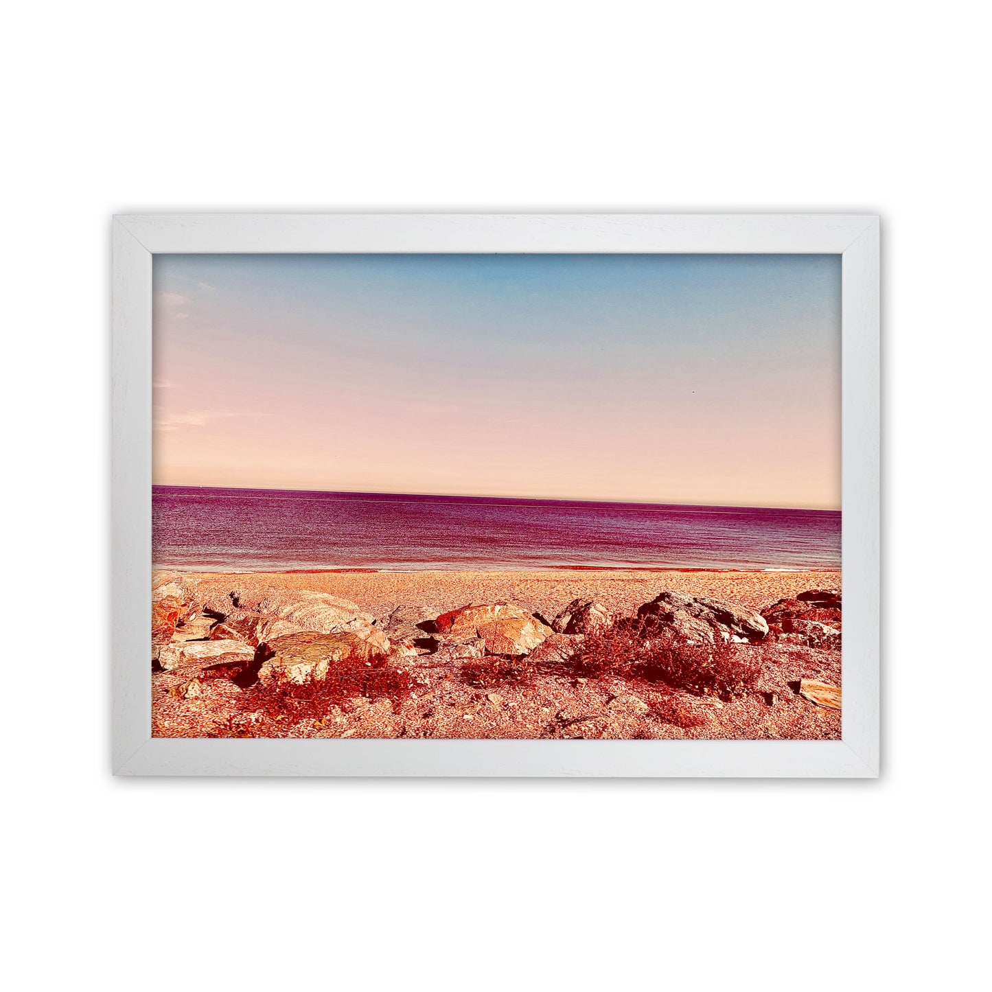 Pink beach Art Print by Proper Job Studio White Grain