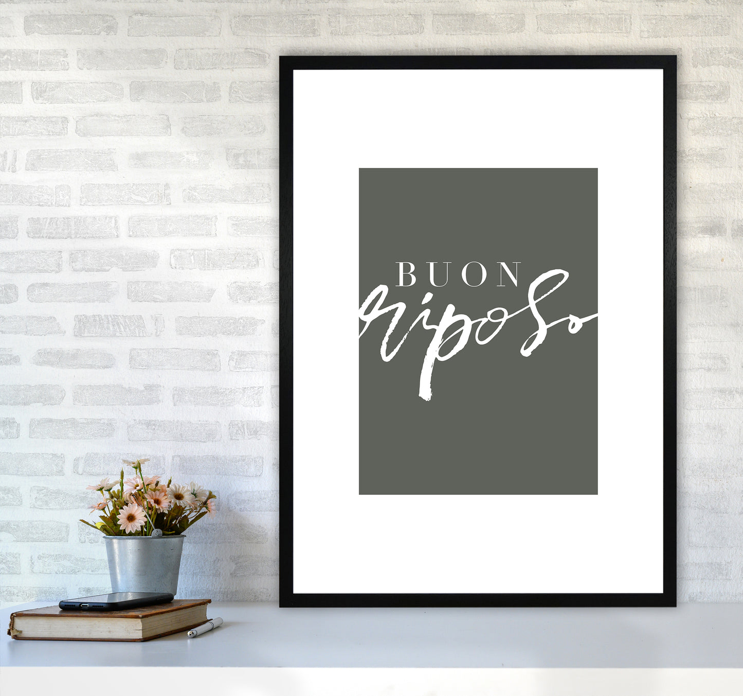 Buon Riposo Pewtergreen Color By Planeta444 A1 White Frame