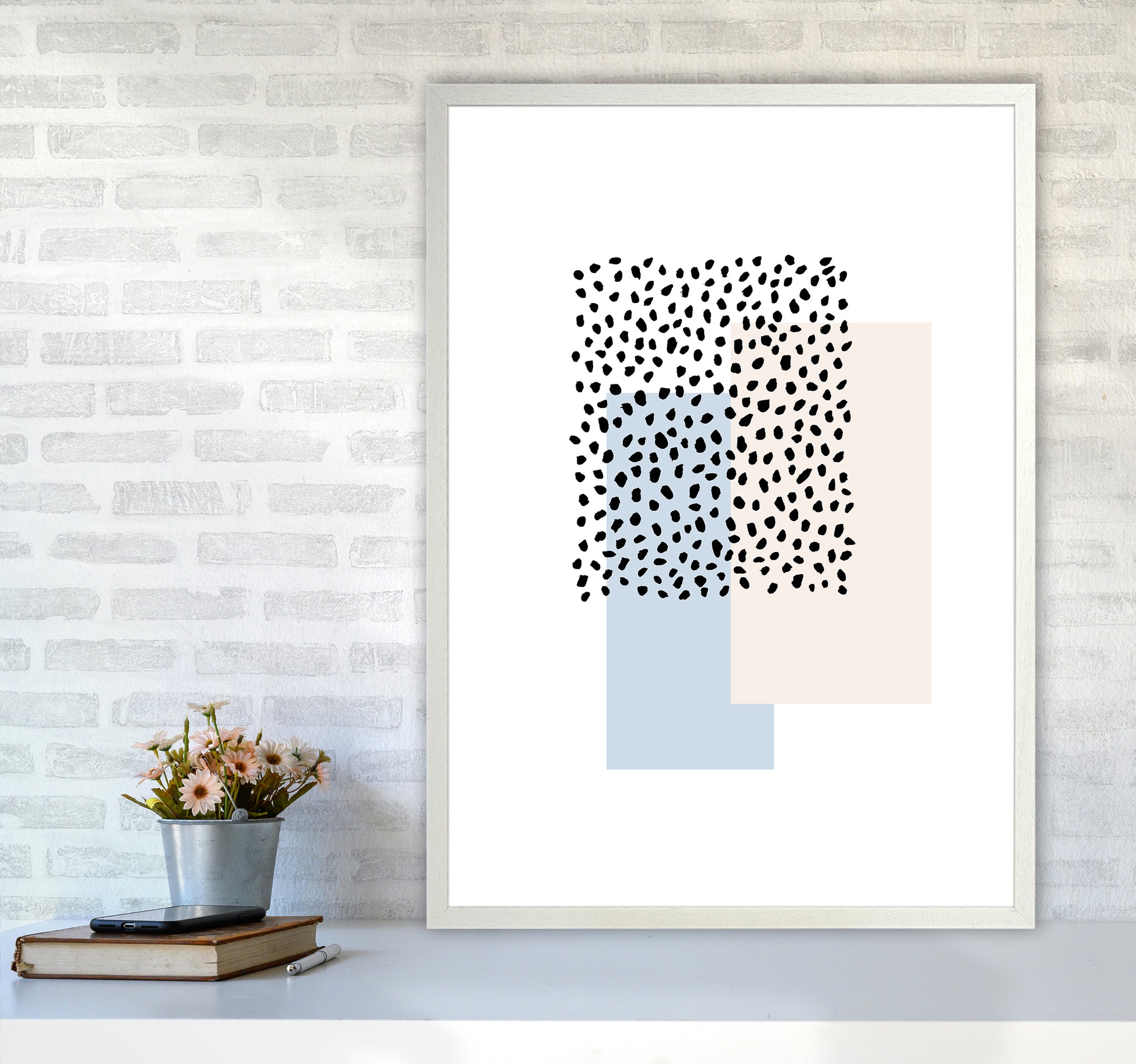 Dots Rectangles Light Blue Nude By Planeta444 A1 Oak Frame