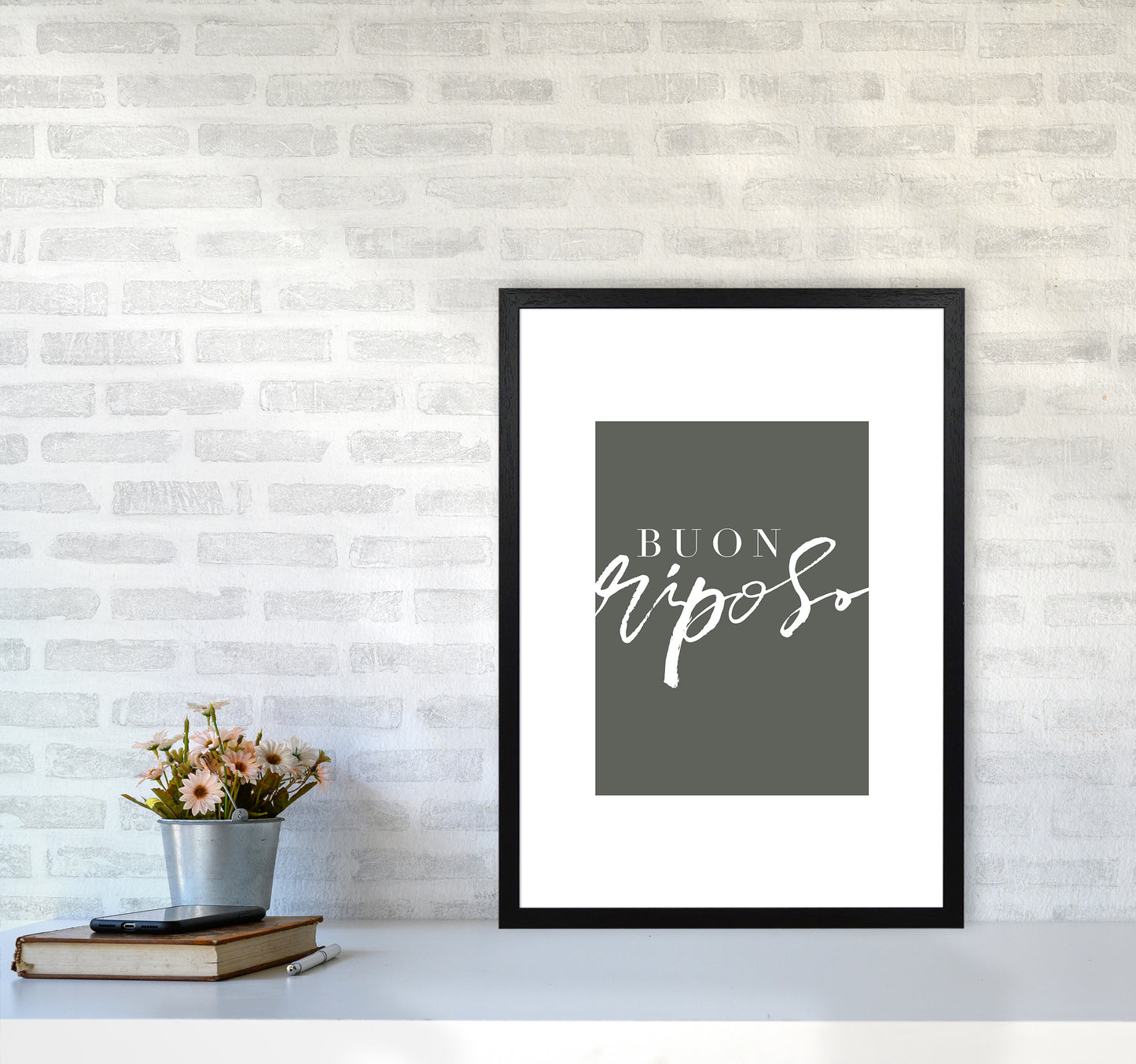 Buon Riposo Pewtergreen Color By Planeta444 A2 White Frame