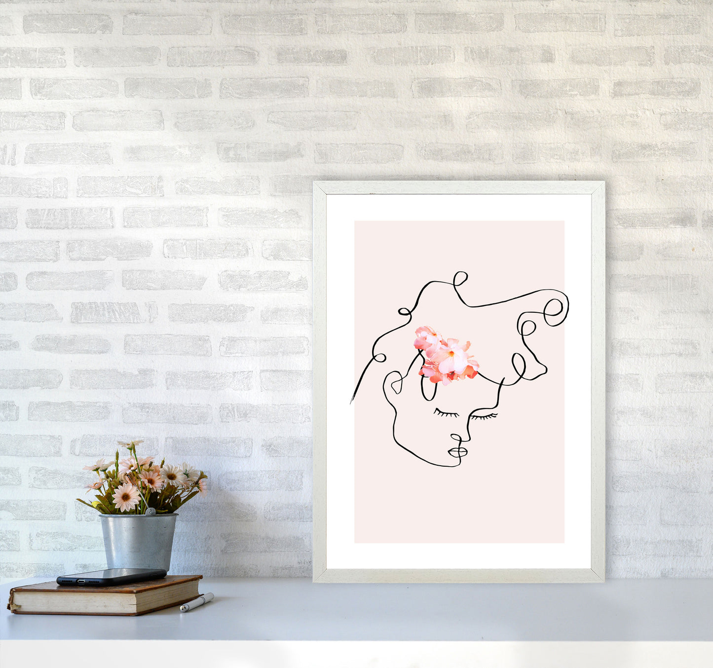 Semiprofile Messy Hair Blush Flower By Planeta444 A2 Oak Frame