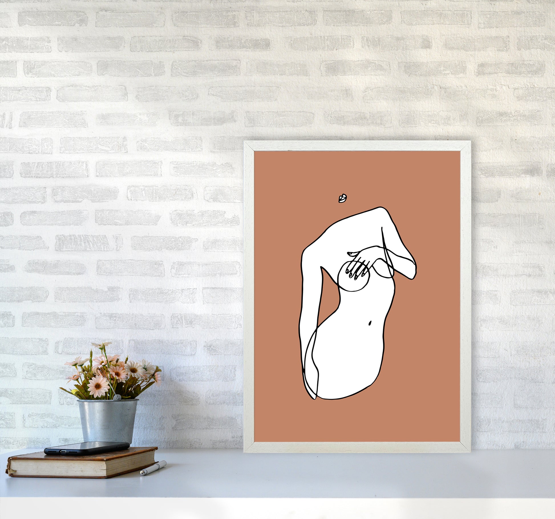 Covering Breasts With One Hand Terracotta By Planeta444 A2 Oak Frame