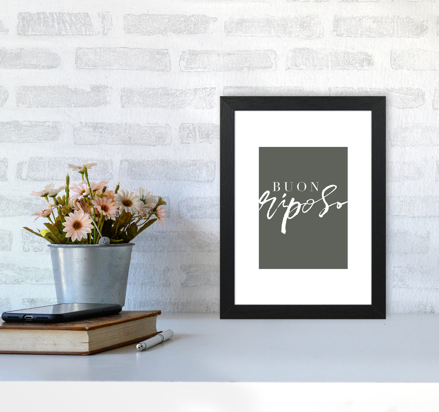 Buon Riposo Pewtergreen Color By Planeta444 A4 White Frame