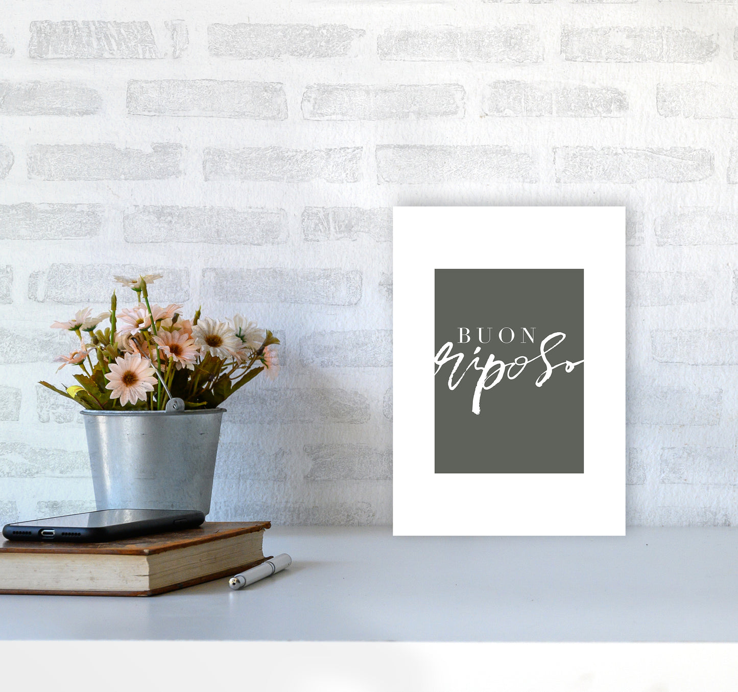 Buon Riposo Pewtergreen Color By Planeta444 A4 Black Frame