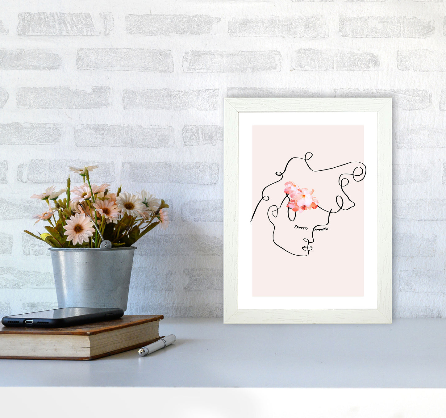 Semiprofile Messy Hair Blush Flower By Planeta444 A4 Oak Frame