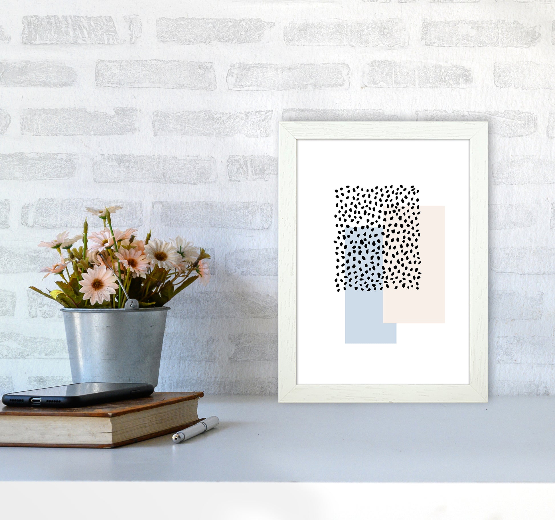 Dots Rectangles Light Blue Nude By Planeta444 A4 Oak Frame