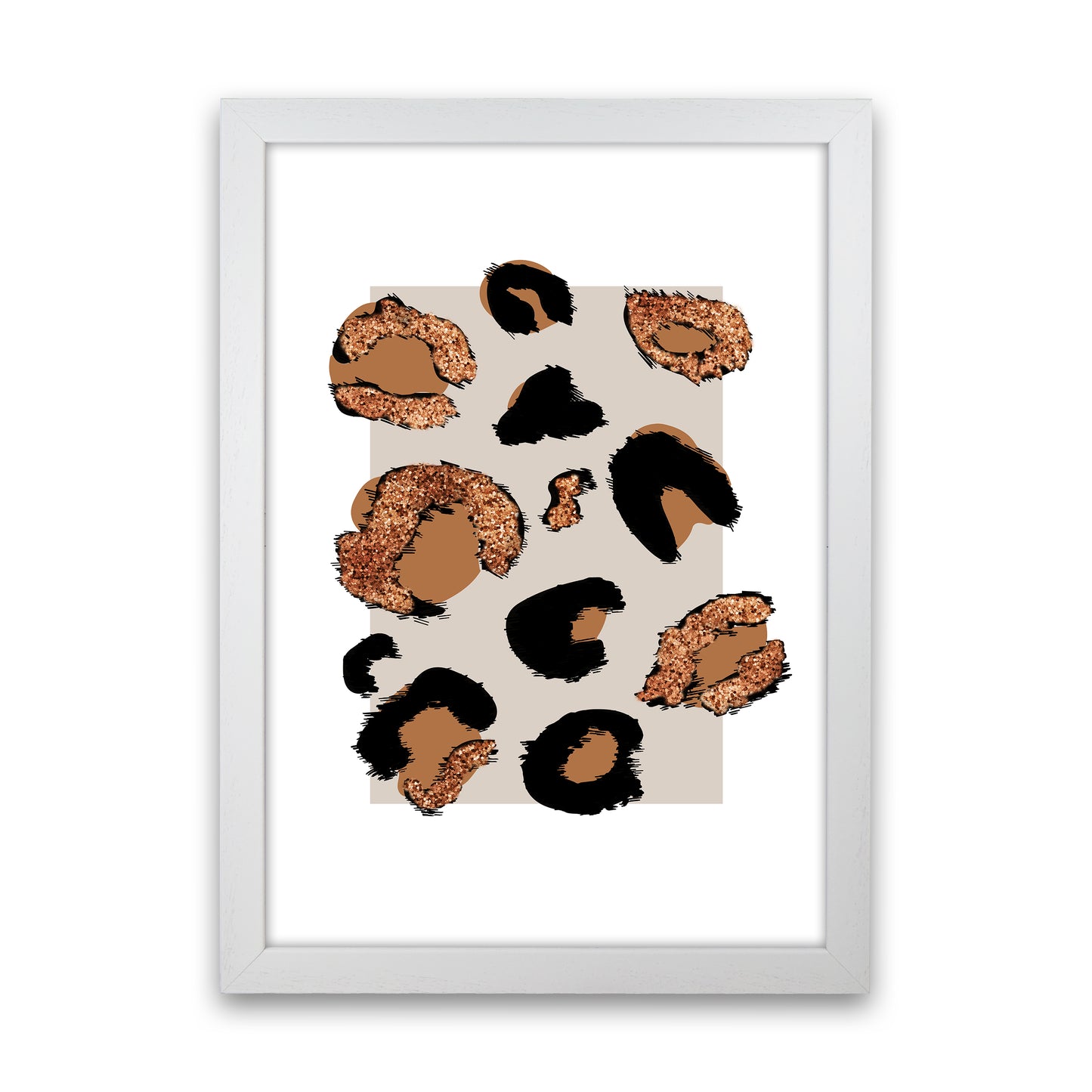 Big Leopard Neutral Rectangle Bronze Glitter By Planeta444 White Grain