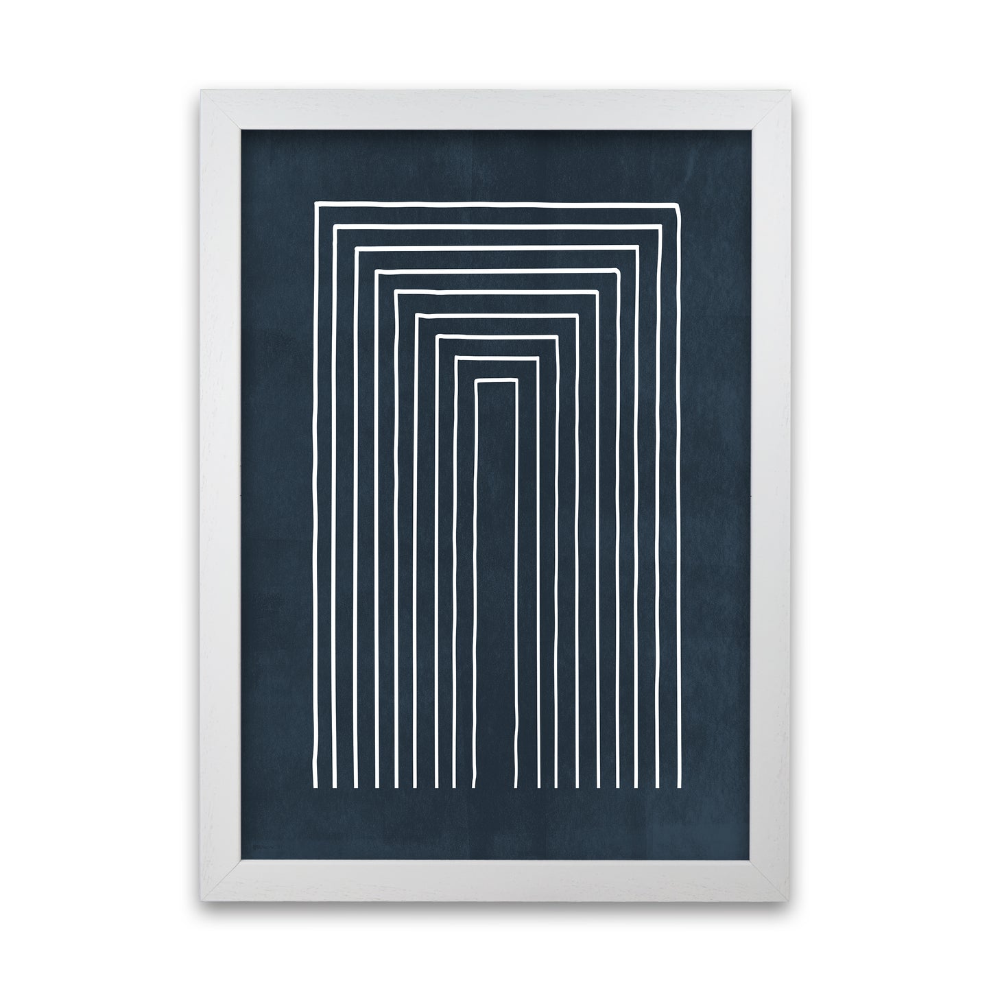 Lino Style Blue Geometric Lines A1 White Grain Frame