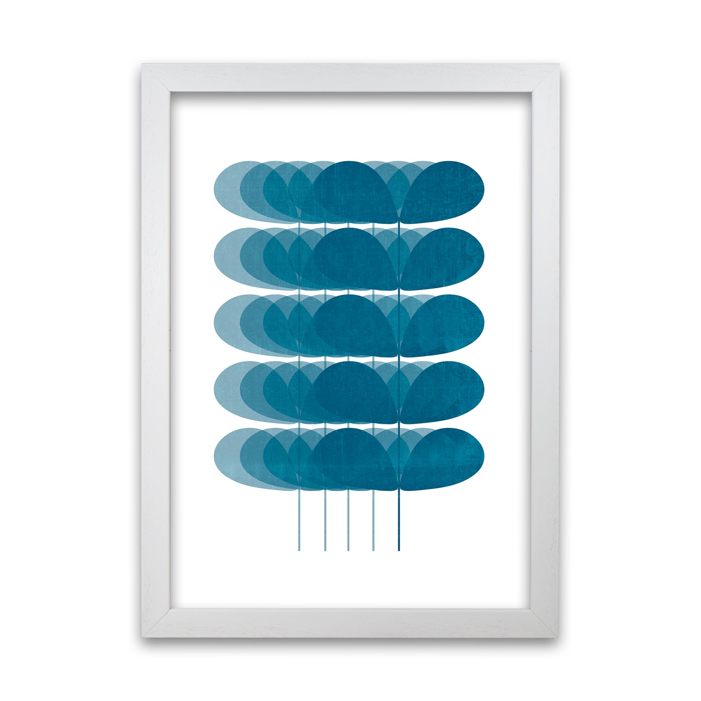 Scandinavian Turquoise Leaves Original A1 White Grain Frame