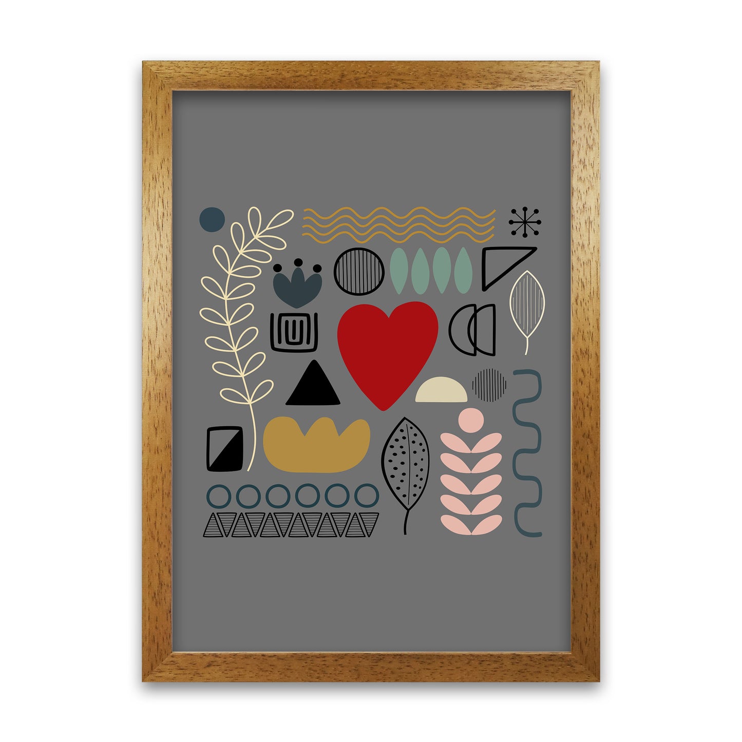 Scandnavian Shapes on Grey Original A1 Honey Oak Frame