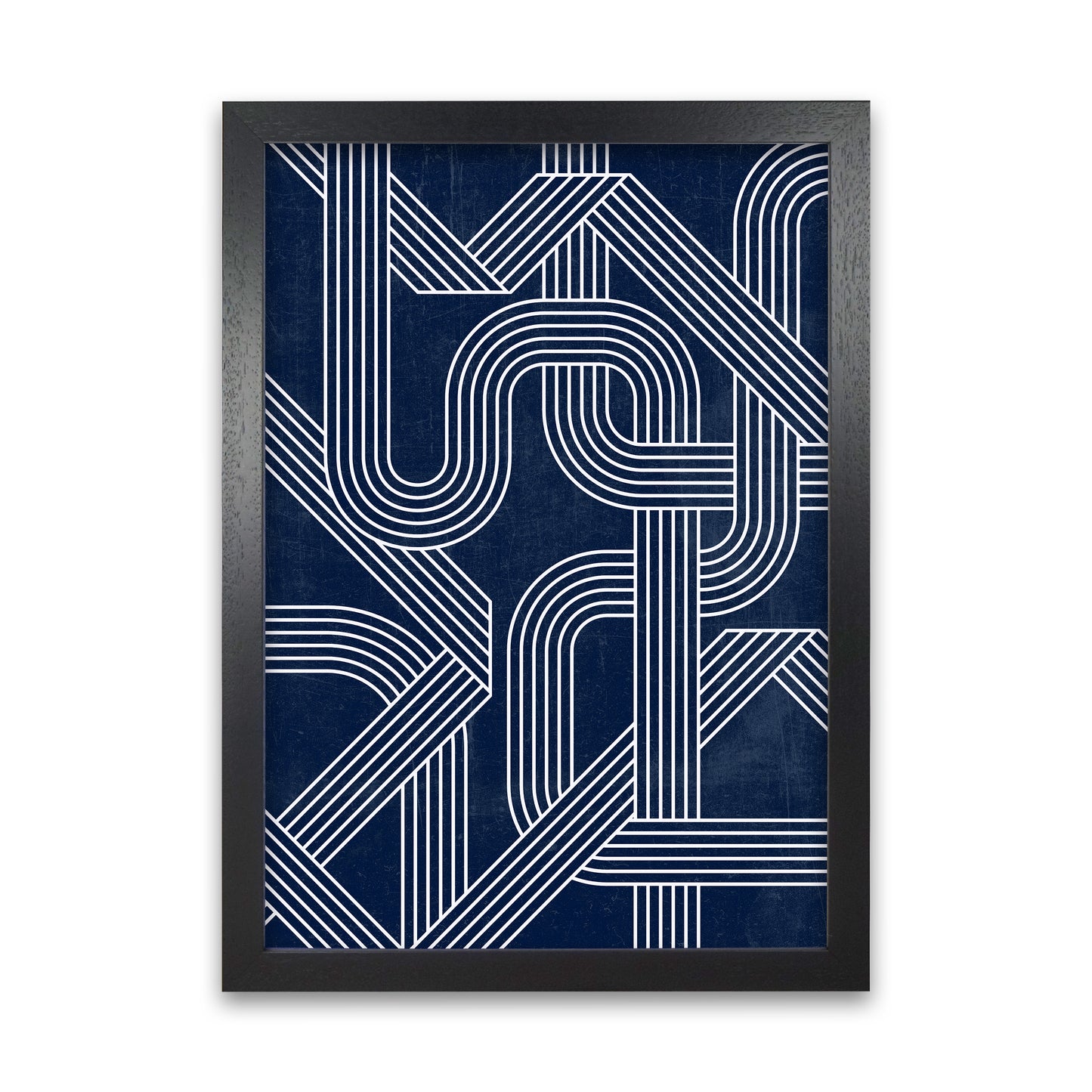 Blue Abstract Lines Wall Art A1 Black Grain Frame