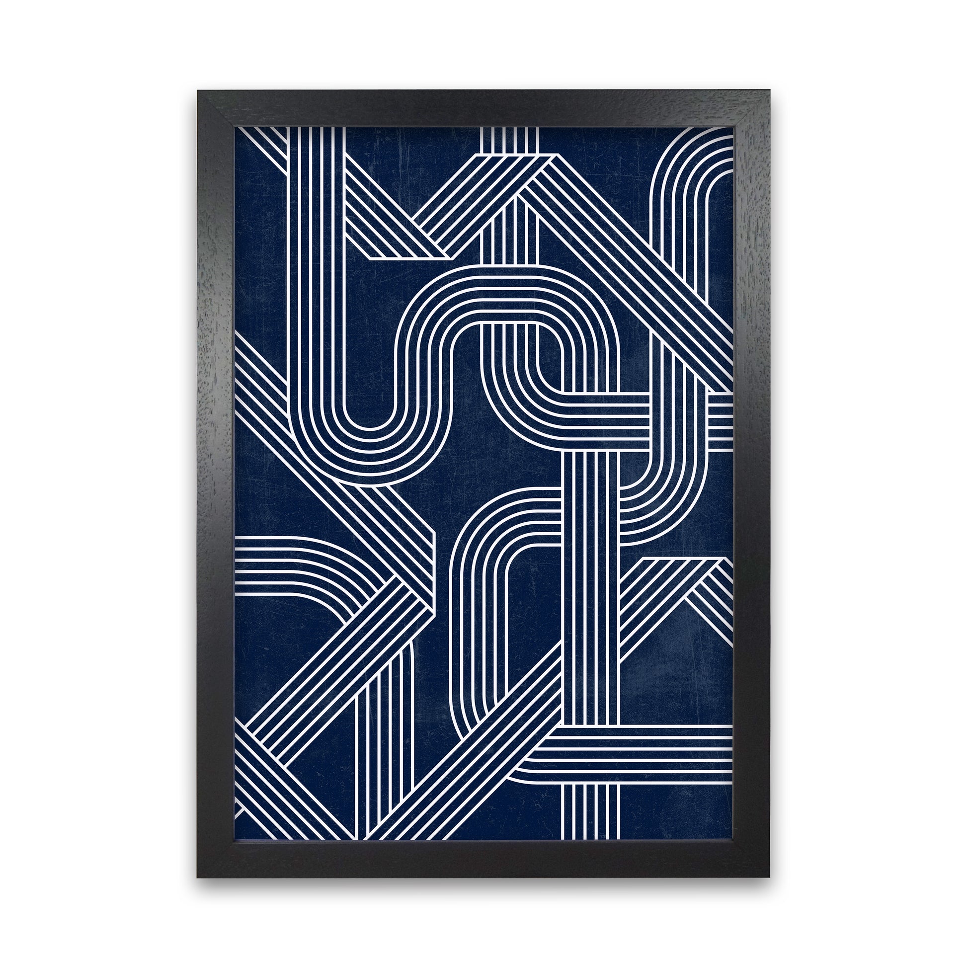 Blue Abstract Lines Wall Art A1 Black Grain Frame
