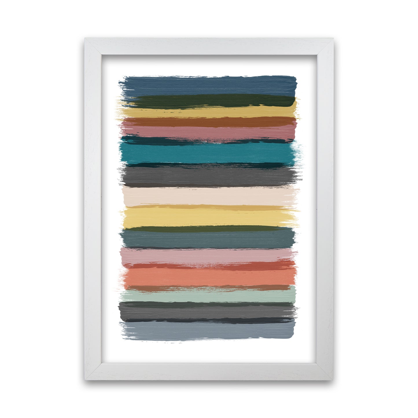 Multicolor Brush Strokes Original A1 White Grain Frame