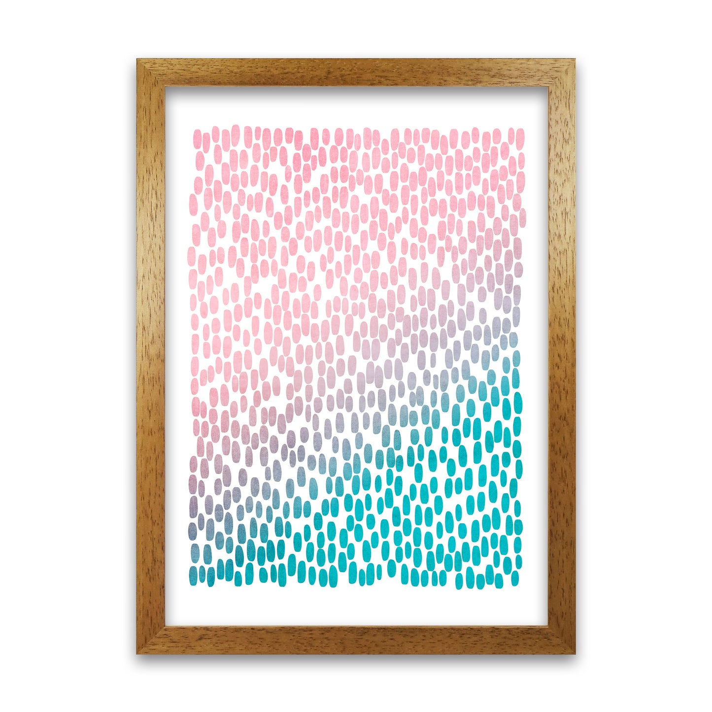 Pink and Blue Abstract Dots A1 Honey Oak Frame