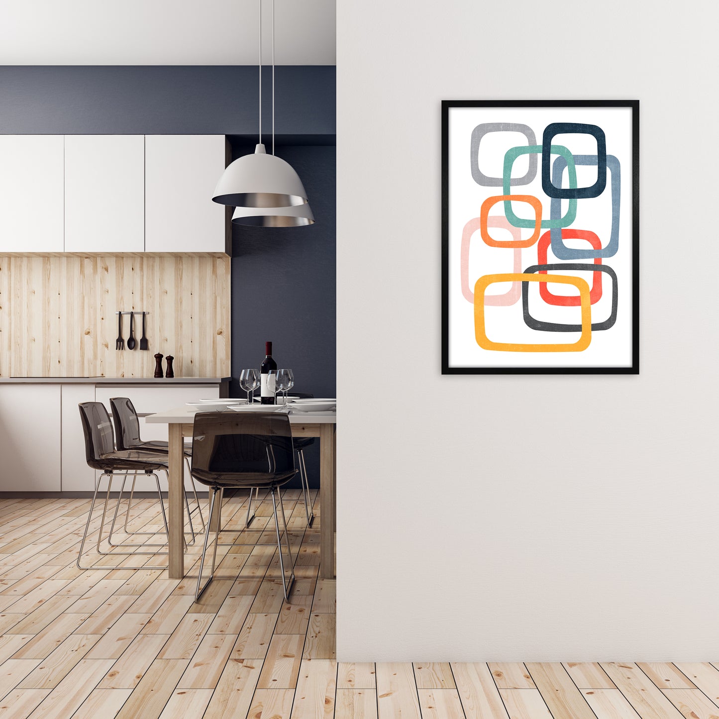 Abstract Mid Mod Color Original A1 White Frame