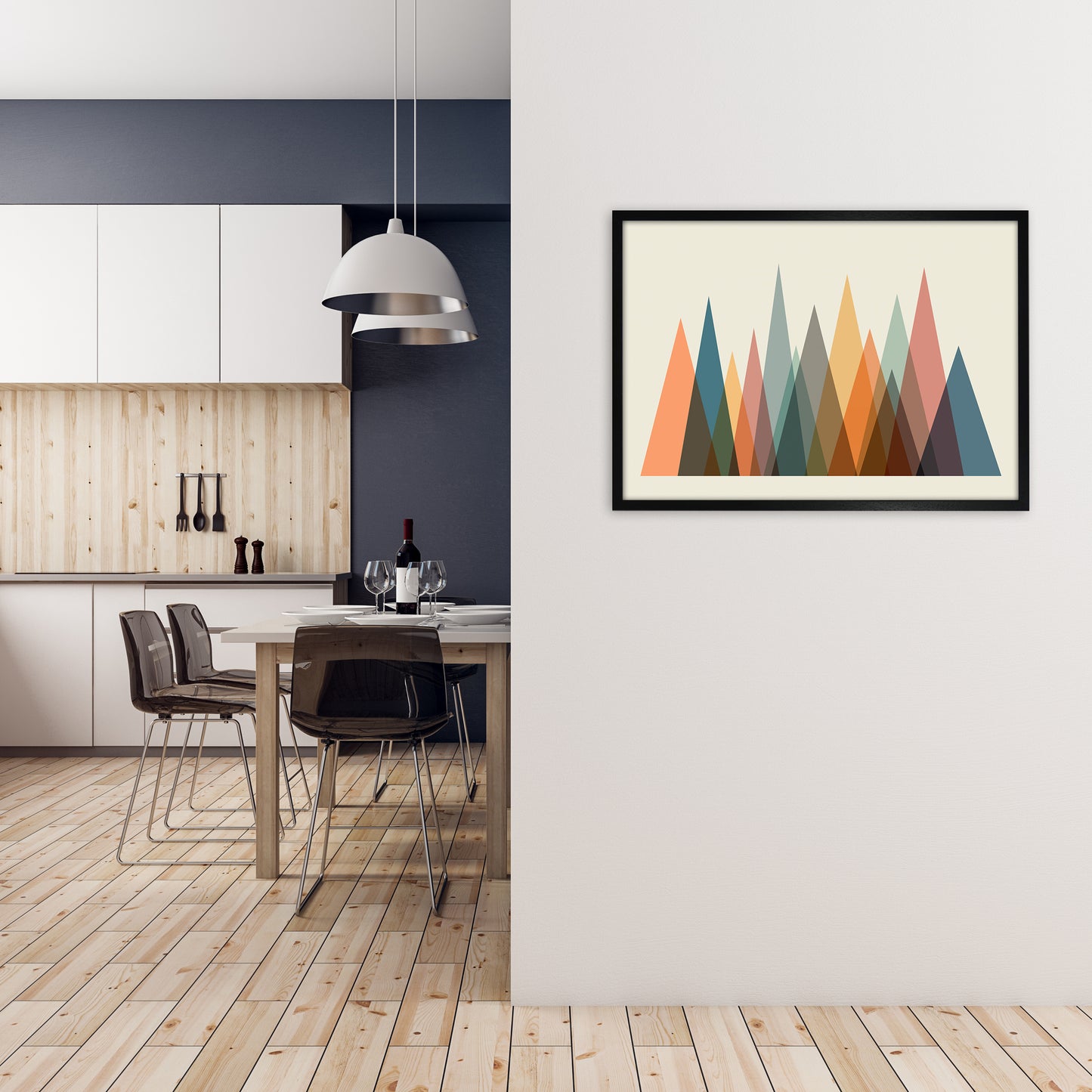 Mid Century Abstract Mountain Original A1 White Frame