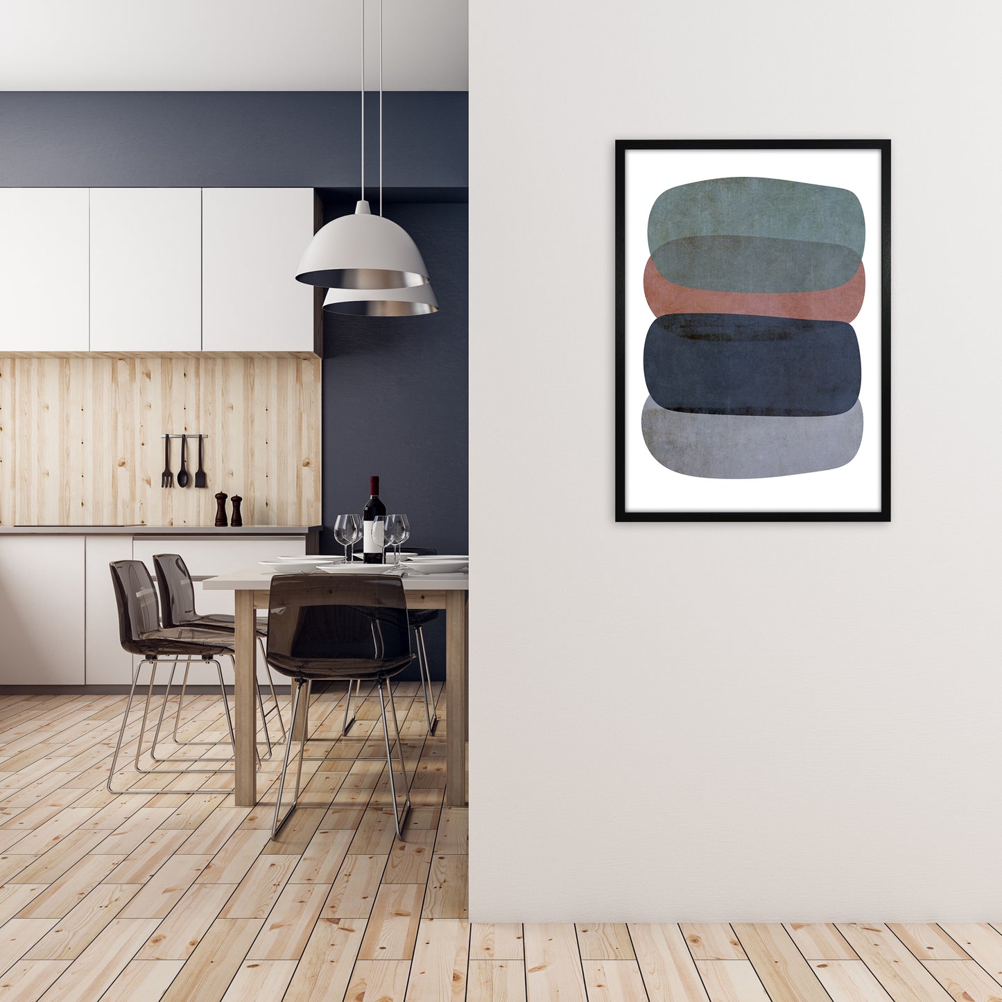 Earth Tones Soft Abstract Shapes A1 White Frame