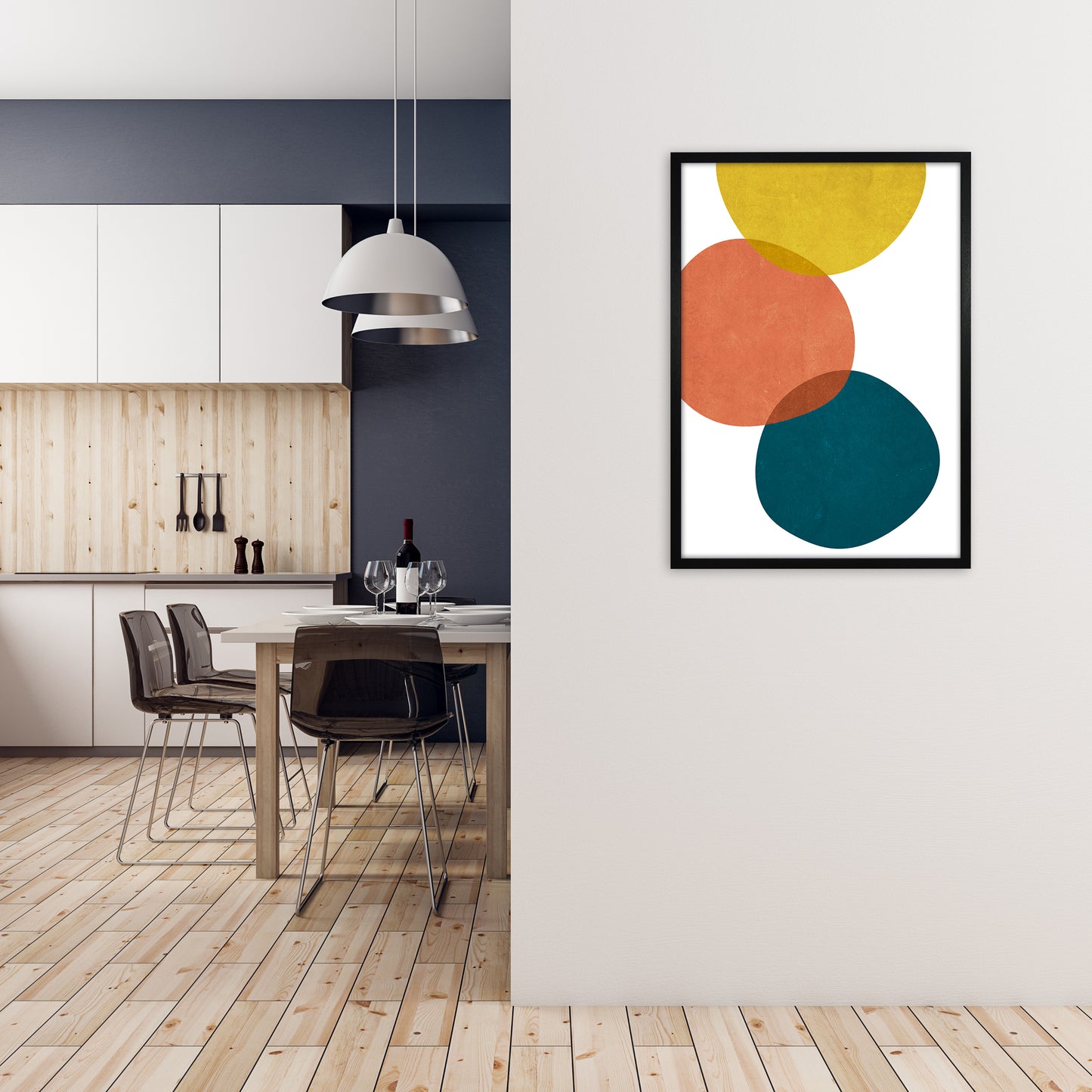 Yellow Red Blue Abstract Original A1 White Frame