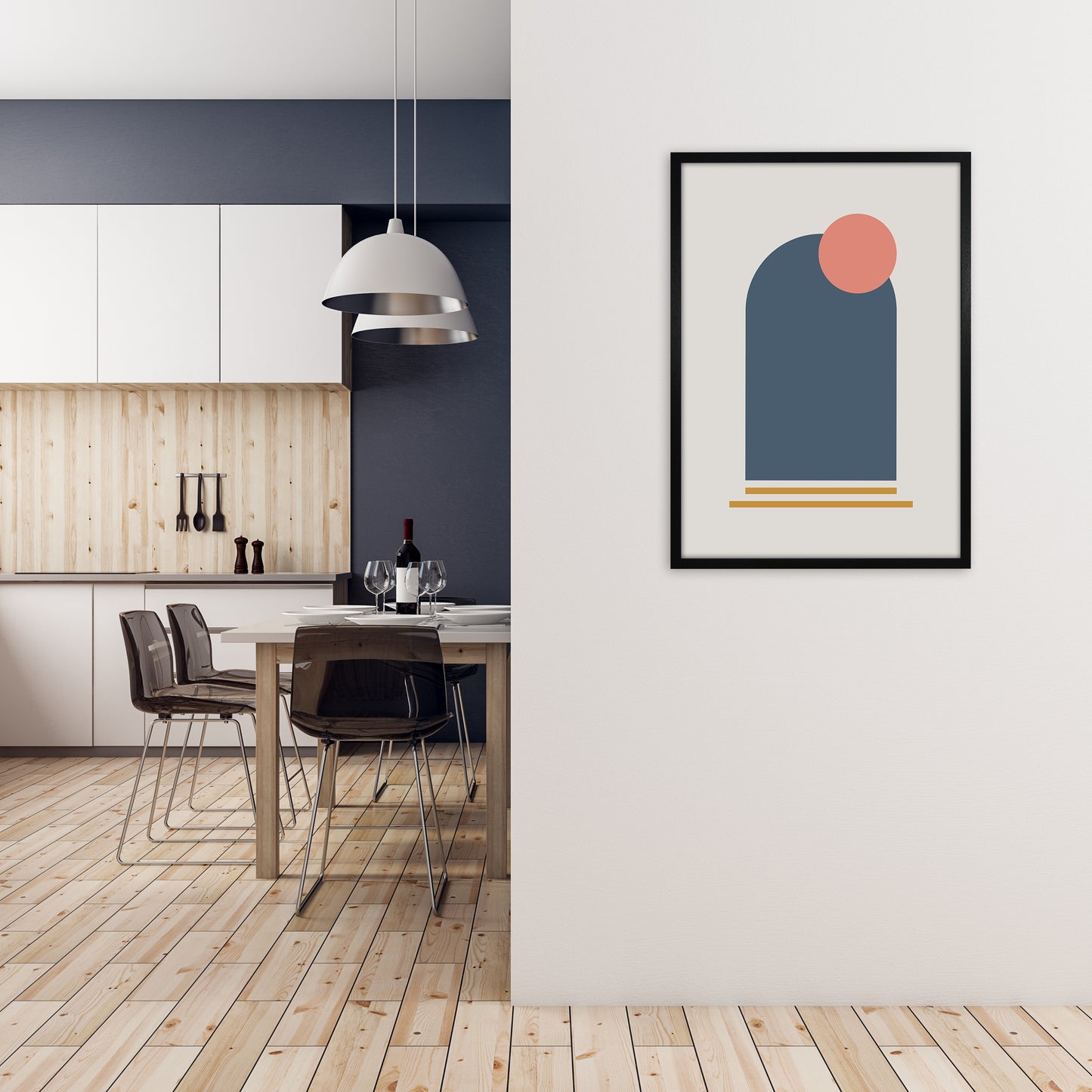 Mid Century Modern Prints on Grey F A1 White Frame