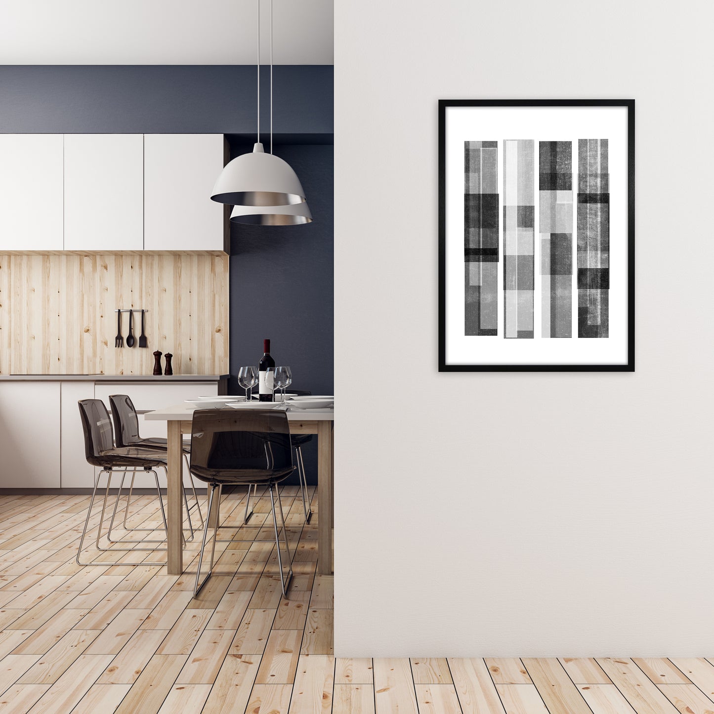 Black and White Abstract Negatives A1 White Frame