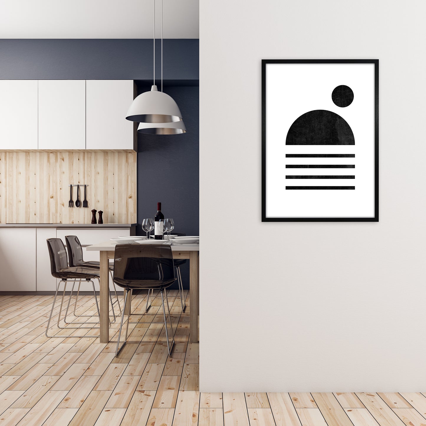 Mid Century with Black Dot A1 White Frame