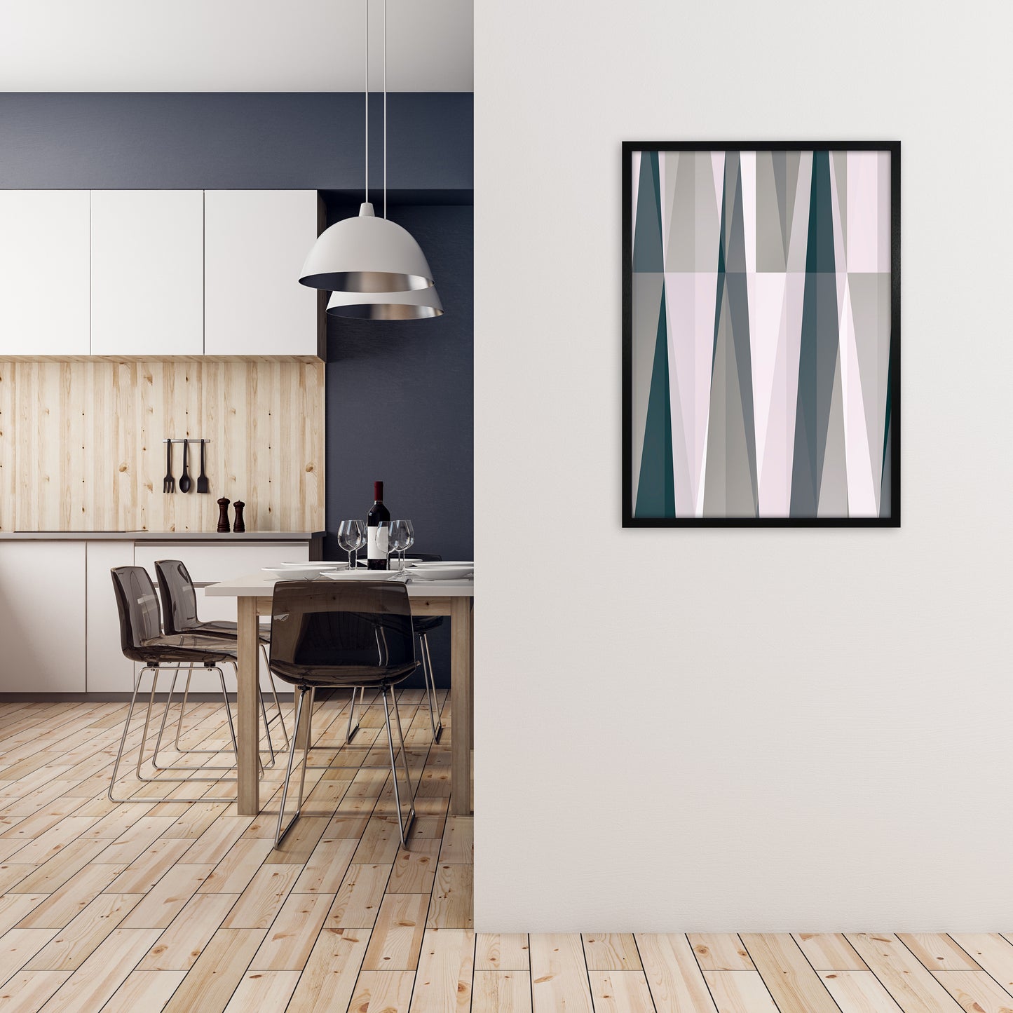 Mono Triangles Abstract Original A1 White Frame