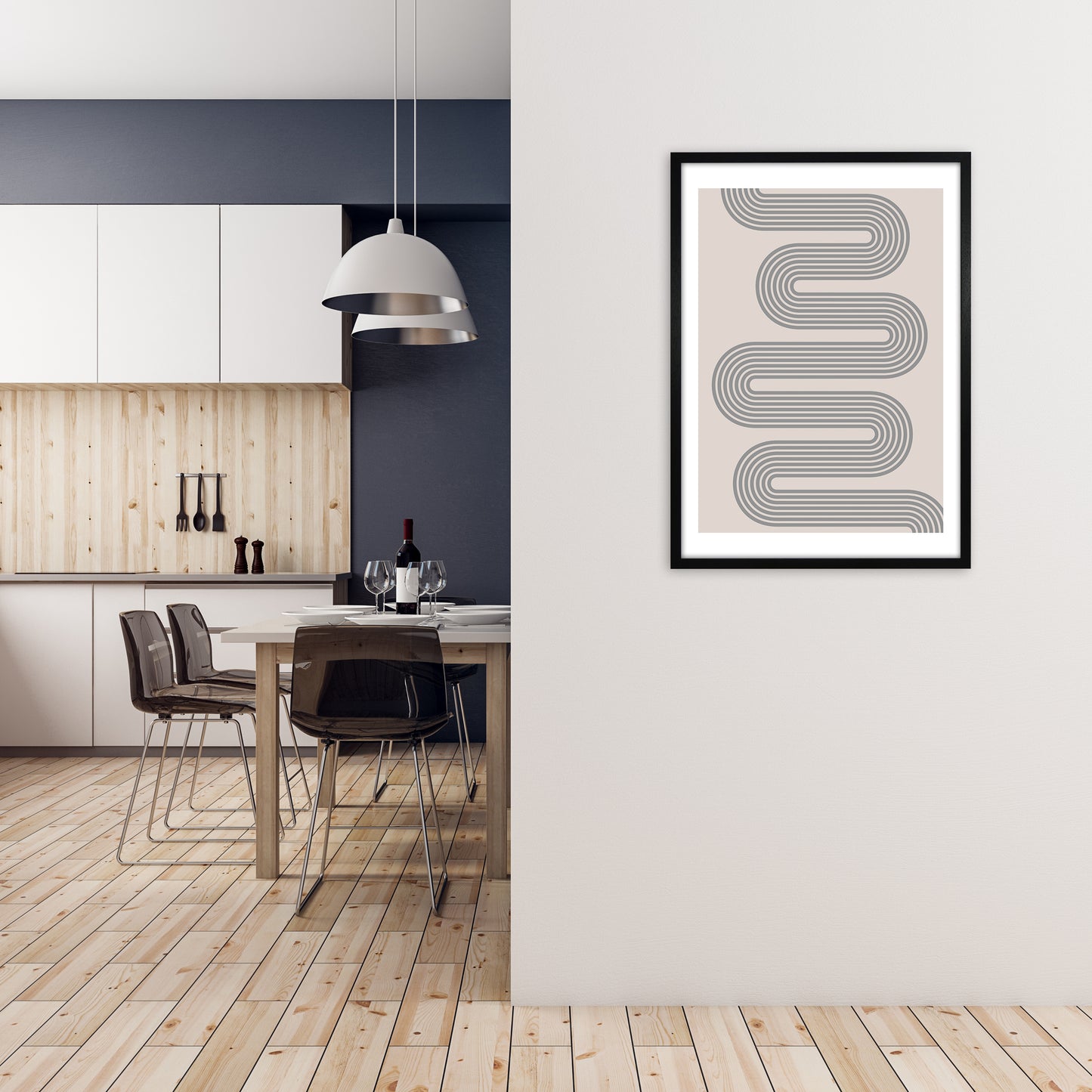 Twisty Lines Neutral Original A1 White Frame