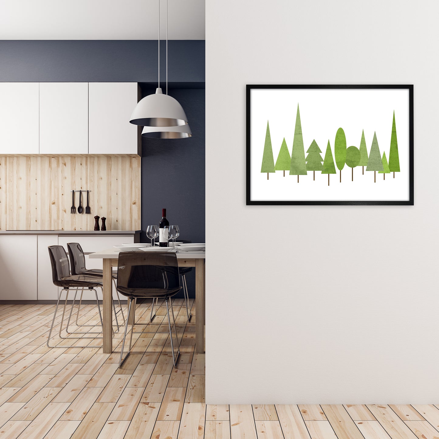 Scandinavian Trees Landscape Original A1 White Frame