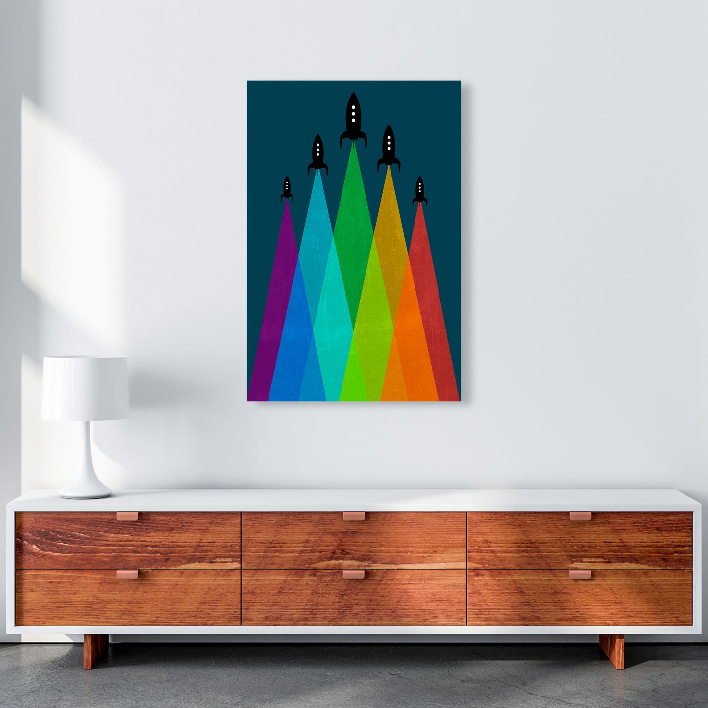 Rainbow and Navy Rocket B A1 Canvas