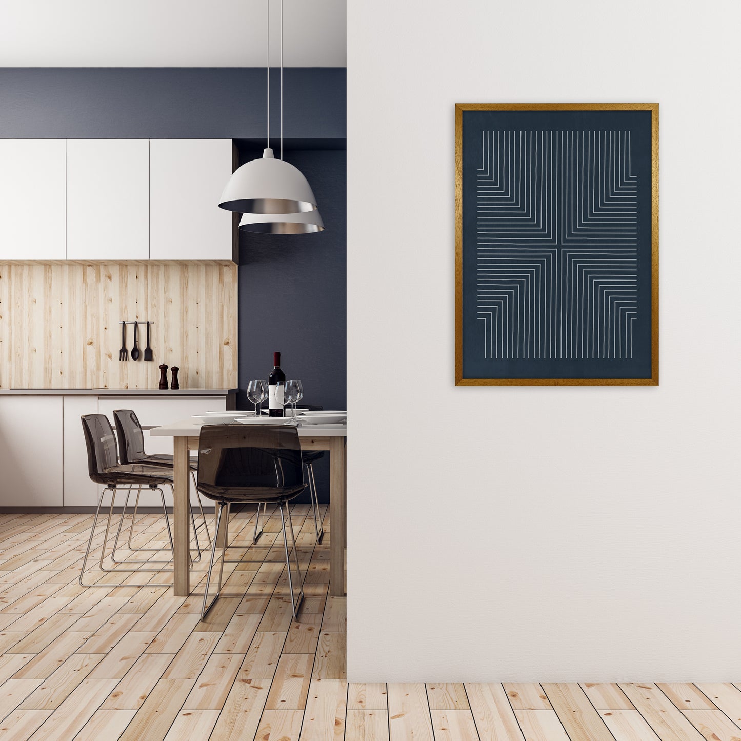 Mid Century Geometric Blue Original A1 Print Only
