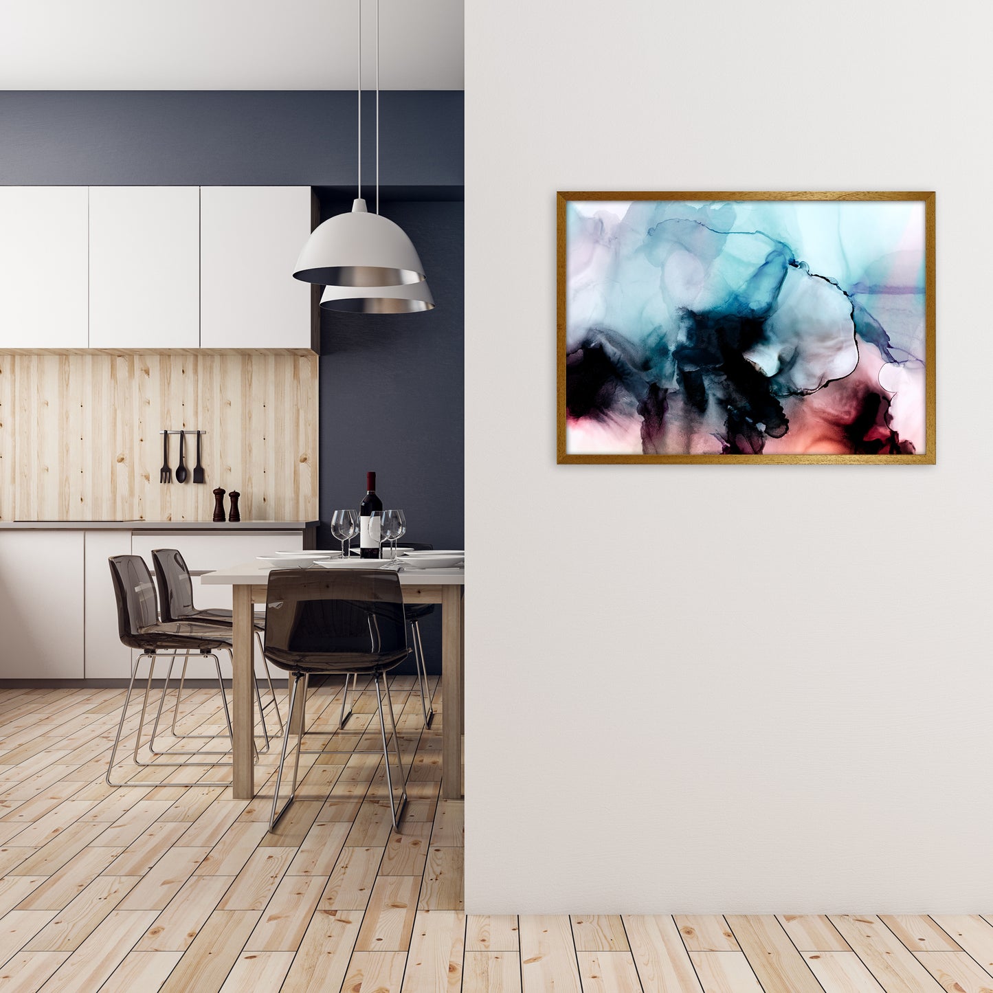 Abstract Watercolor Blue Pink Original A1 Print Only