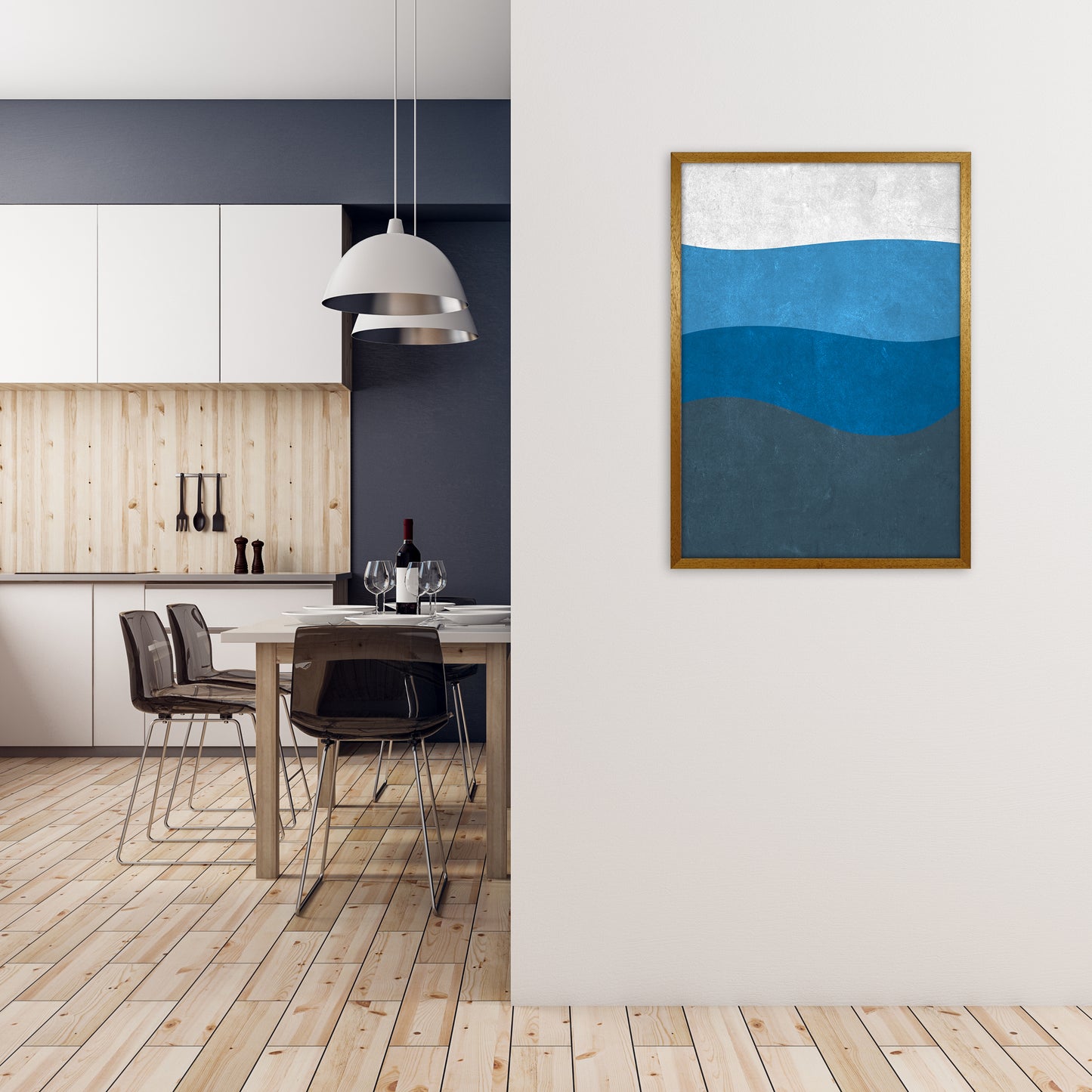 Abstract Blue Seascape Grunge A1 Print Only