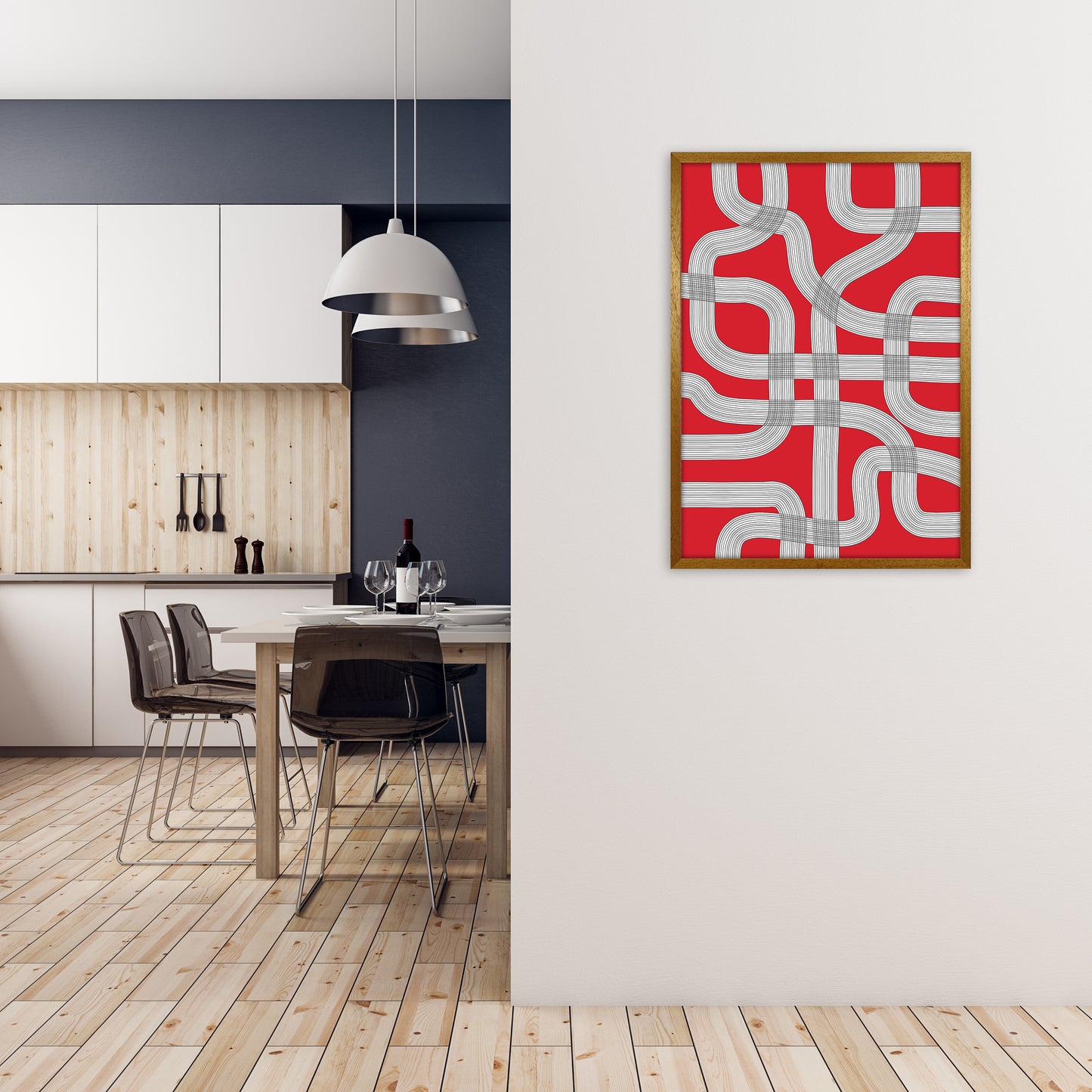Red Black and White Abstract A1 Print Only