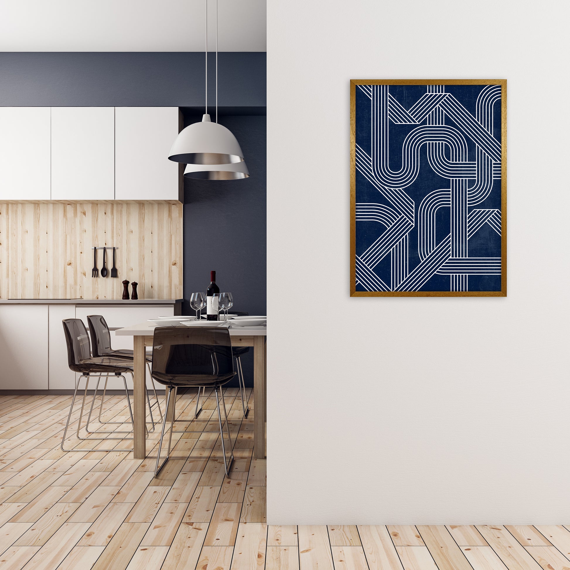 Blue Abstract Lines Wall Art A1 Print Only