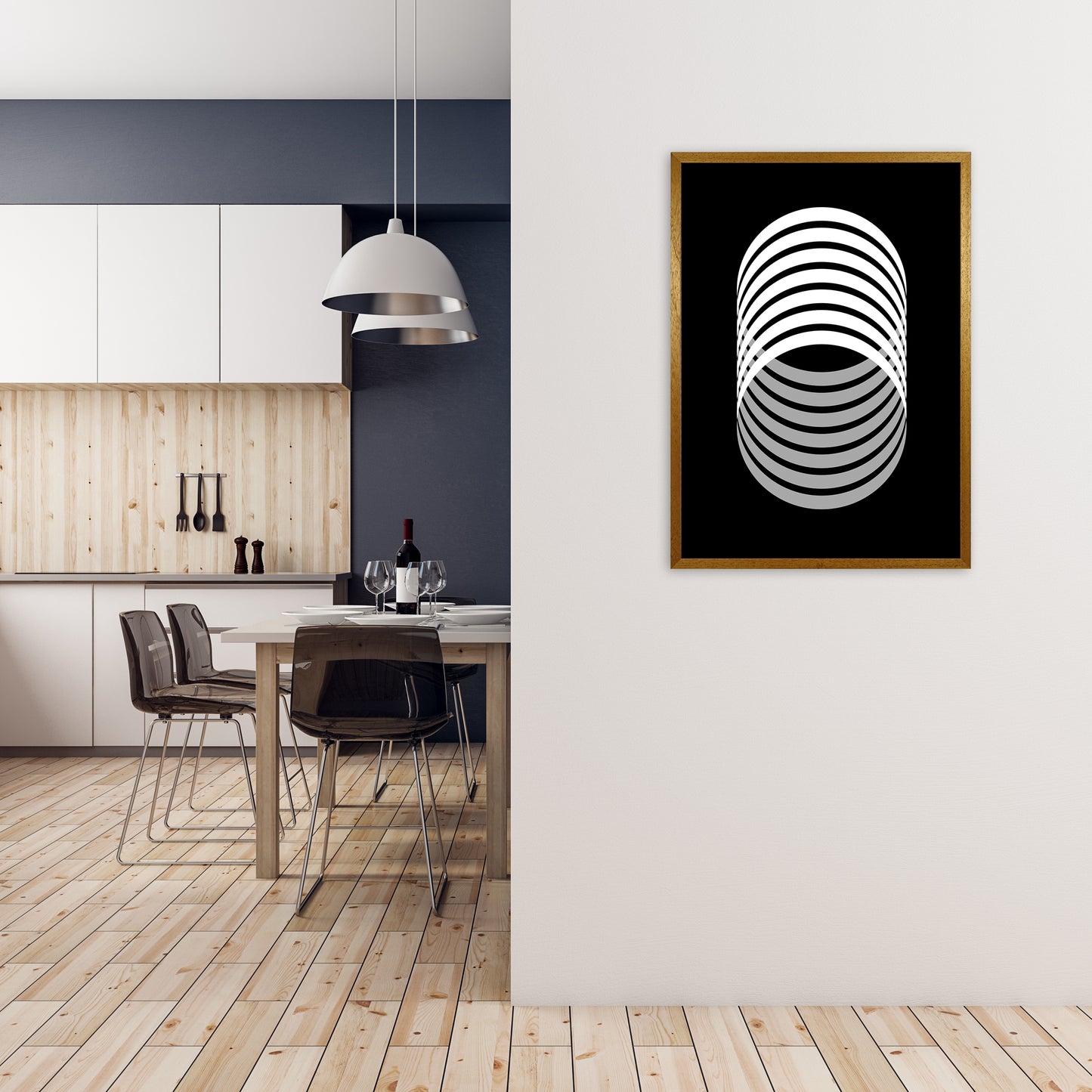 Abstract Modern Back and White Circles Original A1 Print Only
