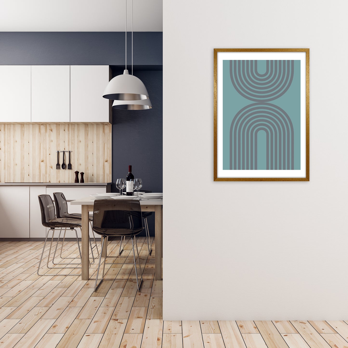 Grey and Blue Modern Rainbow A1 Print Only