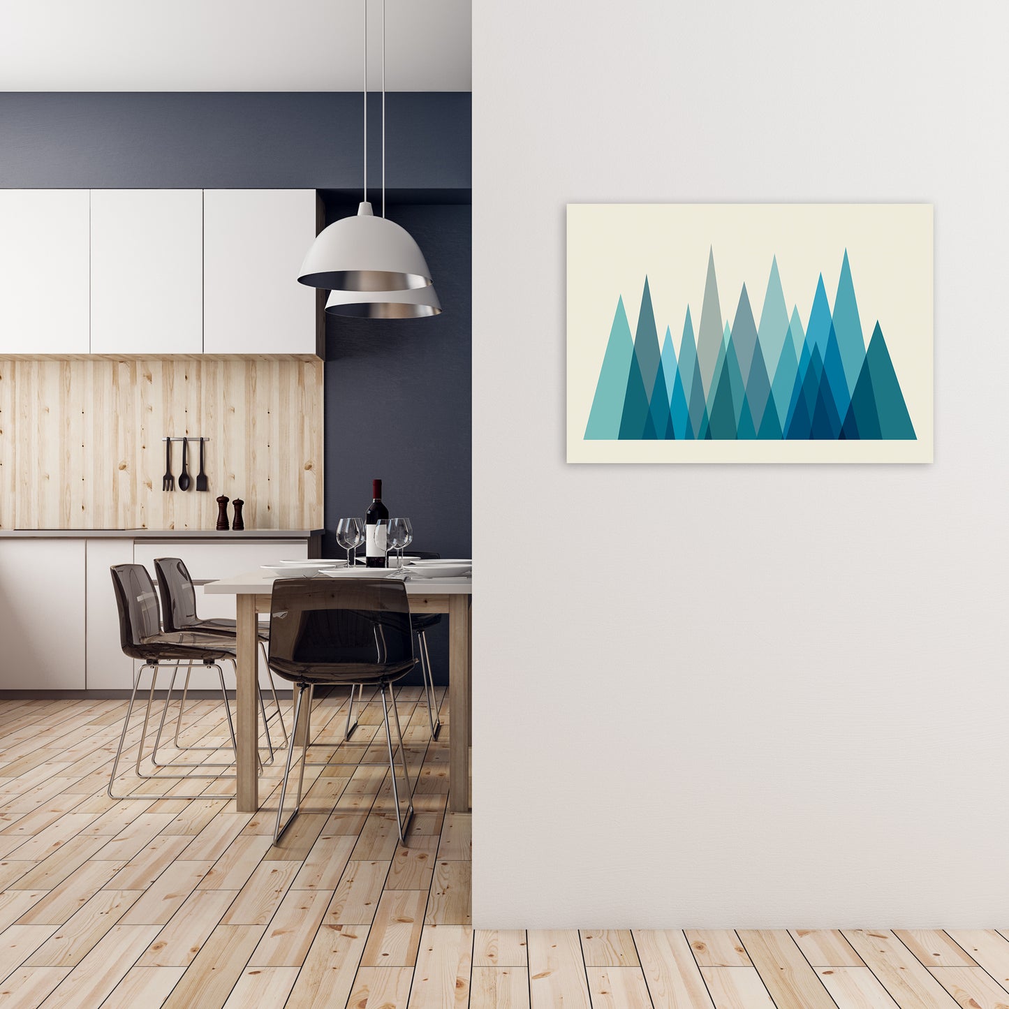 Mid Century Blue Mountains Original A1 Black Frame